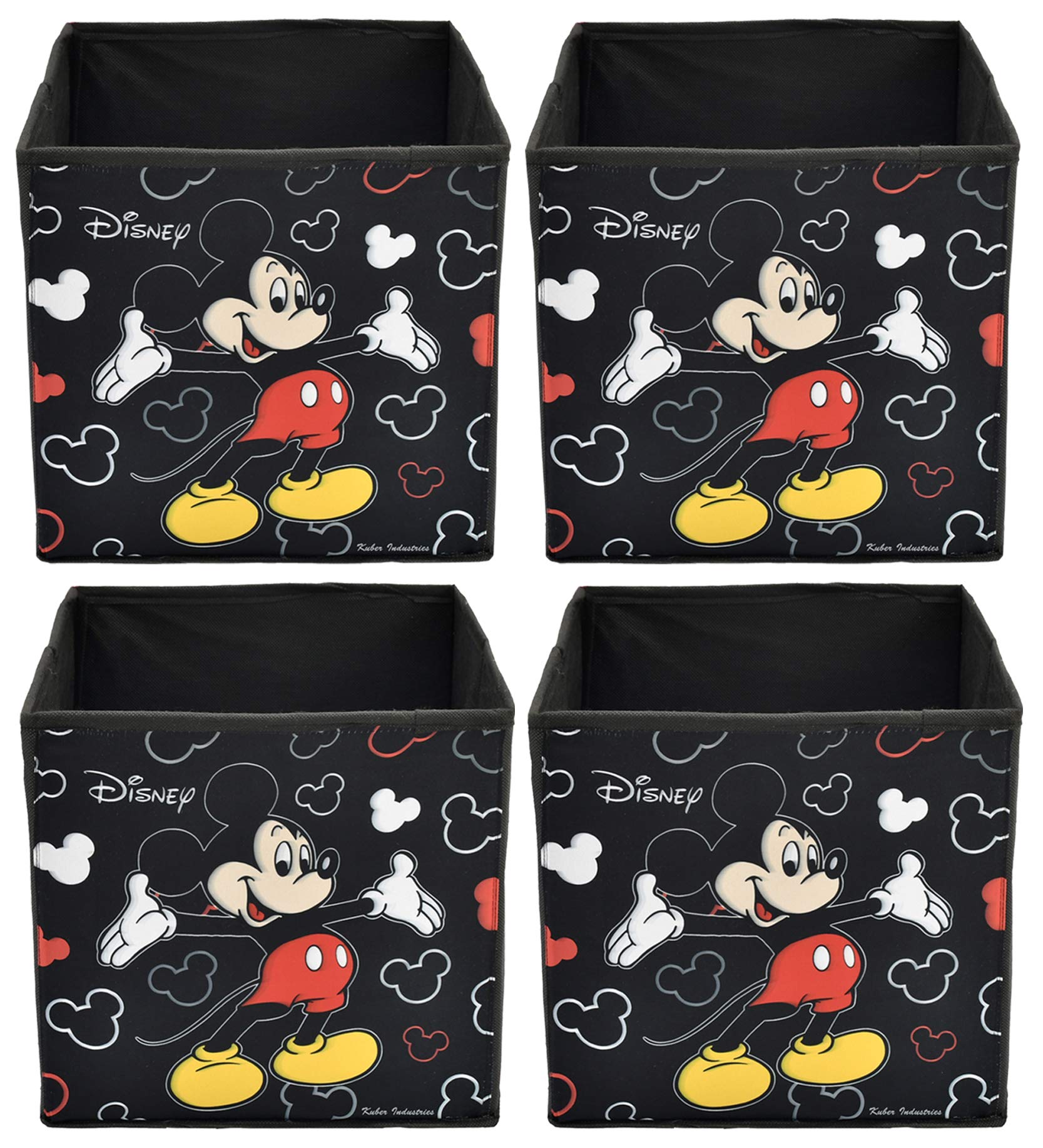 Fun HomesDisney Mickey Mouse Print Non Woven Fabric 4 Pieces Foldable Large Size Storage Cube Toy, Books, Shoes Box With Handle, Extra (Black)