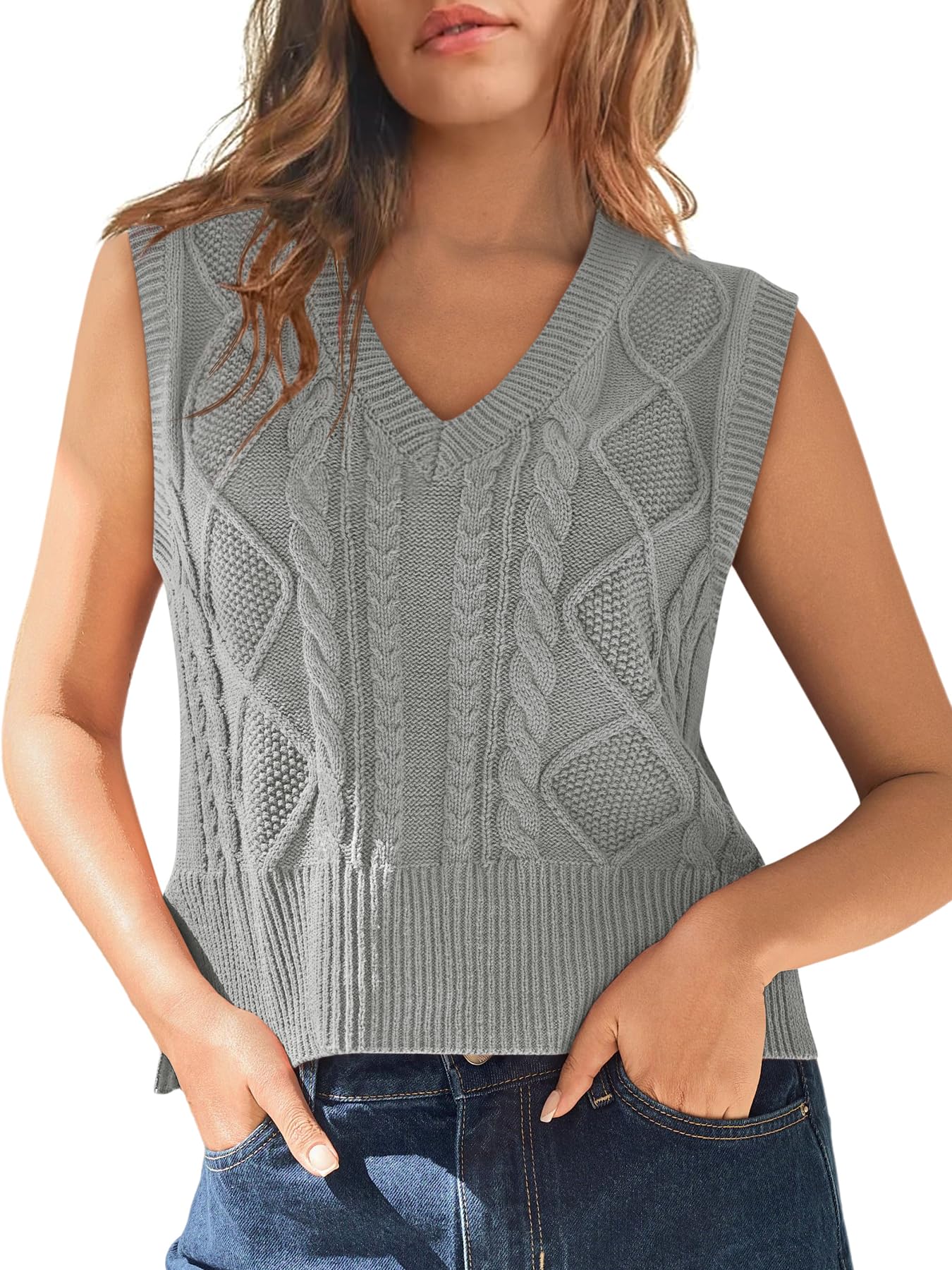 Tongmingyun Pullunder Damen Ärmellos V-Ausschnitt Strick Pullover Basic Strickweste Einfarbig Tank Top für Business Freizeit Sweater Weste Frauen