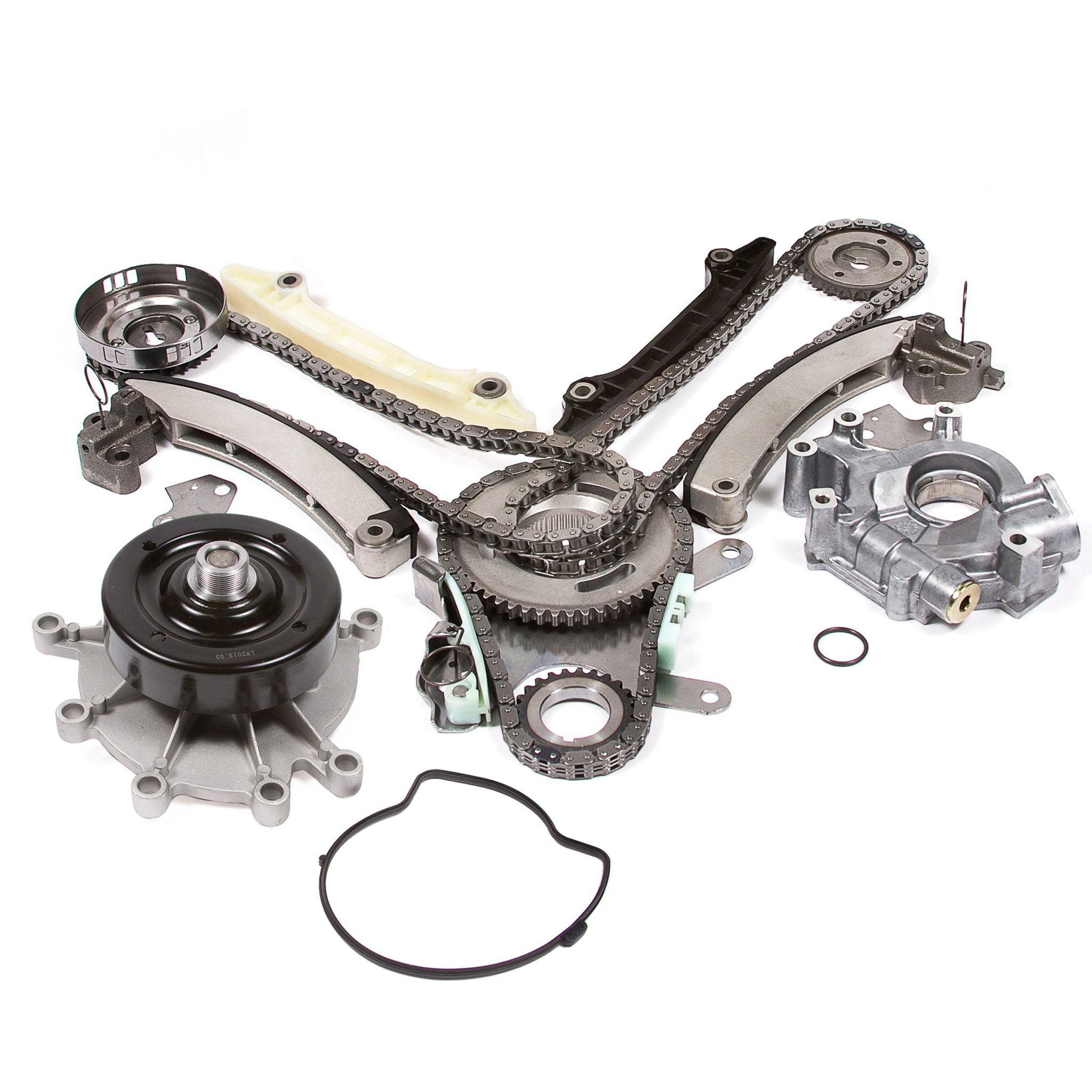 Evergreen TK5037EWOP Compatible With 02-03 Dodge Jeep 3.7L Timing Chain Kit Water Pump Oil Pump (JTEC Cam Gear)