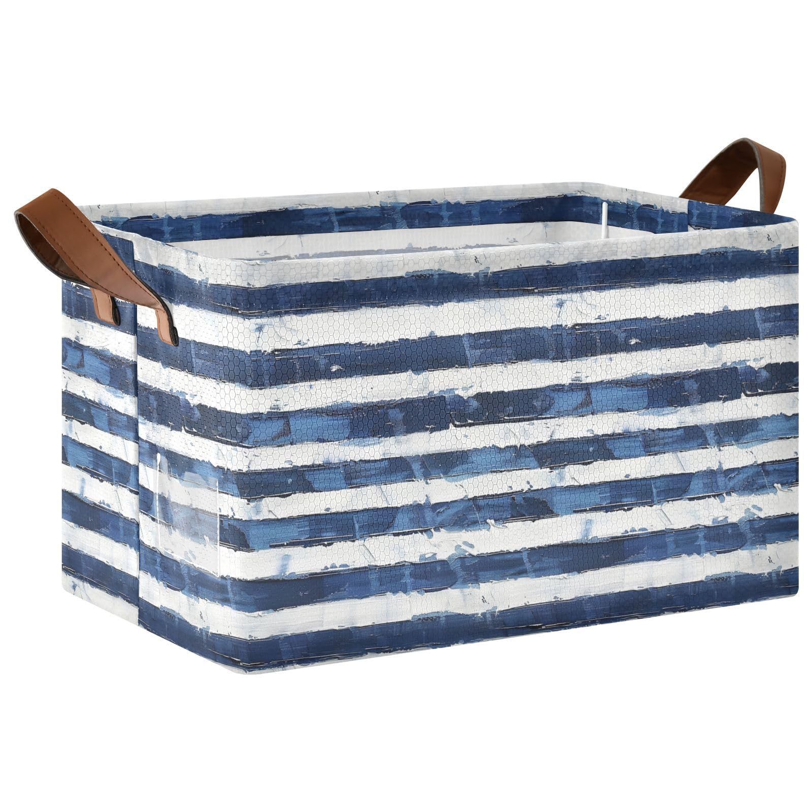Panier de rangement tissu bleu blanc bac de rangement avec poignées organiseur de placard