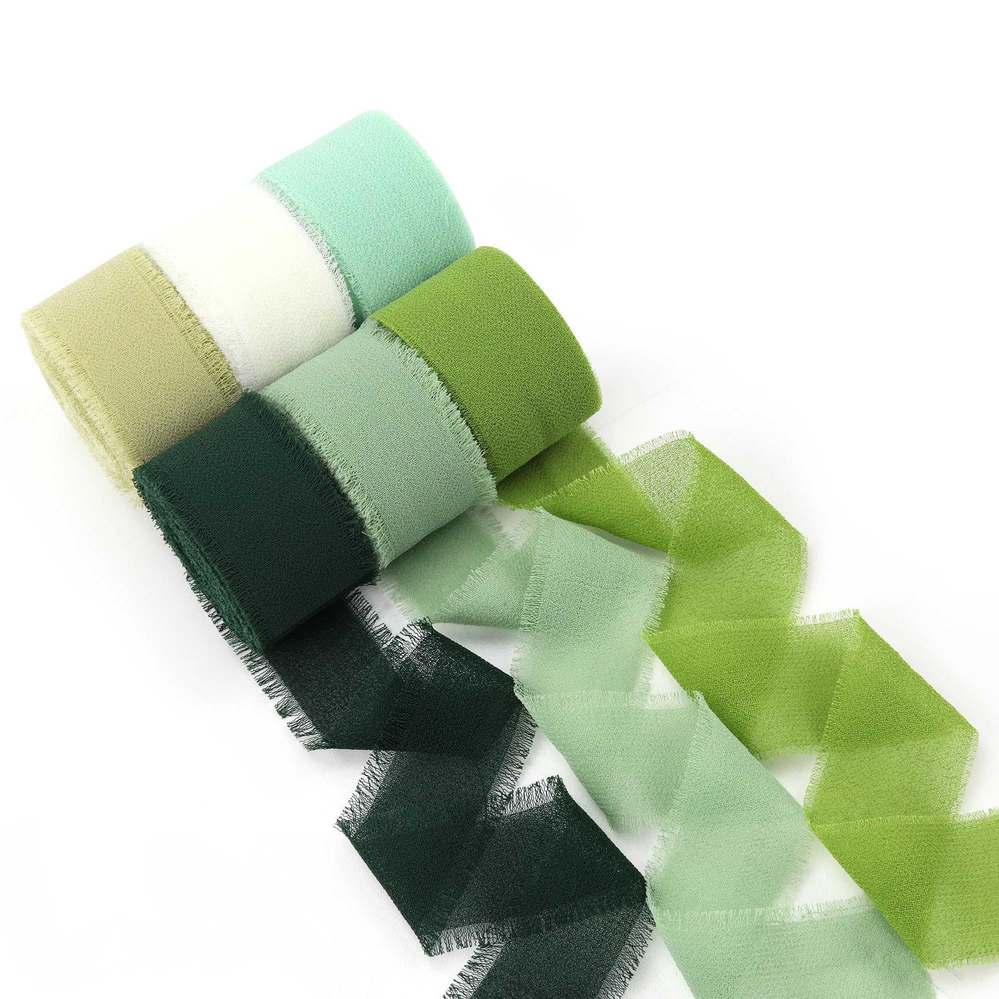 6-Roll Chiffon Ribbon 1" x 5.5yd, 33yd Total, Handmade Fringed Edges — image 1