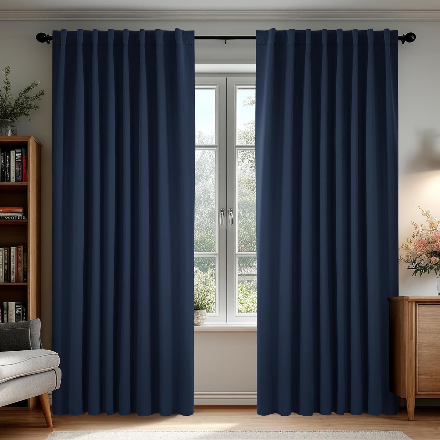 Deconovo Blackout Curtains, Thermal Insulated, W70 x L108 2 Panels, Back Tab, Machine Washable, Room-Darkening Drapes for Bedroom/Living Room Navy Blue