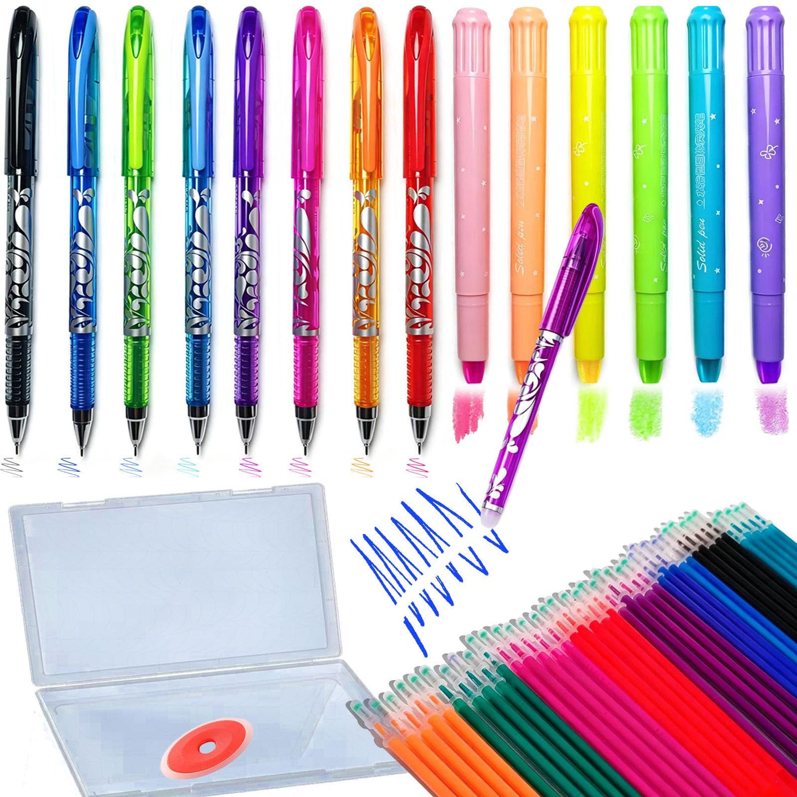 Kit de diario bíblico de 55 piezas, sin sangrado, juego de 6 resaltadores de gel, 8 bolígrafos borrables y recambios y 1 borrador,