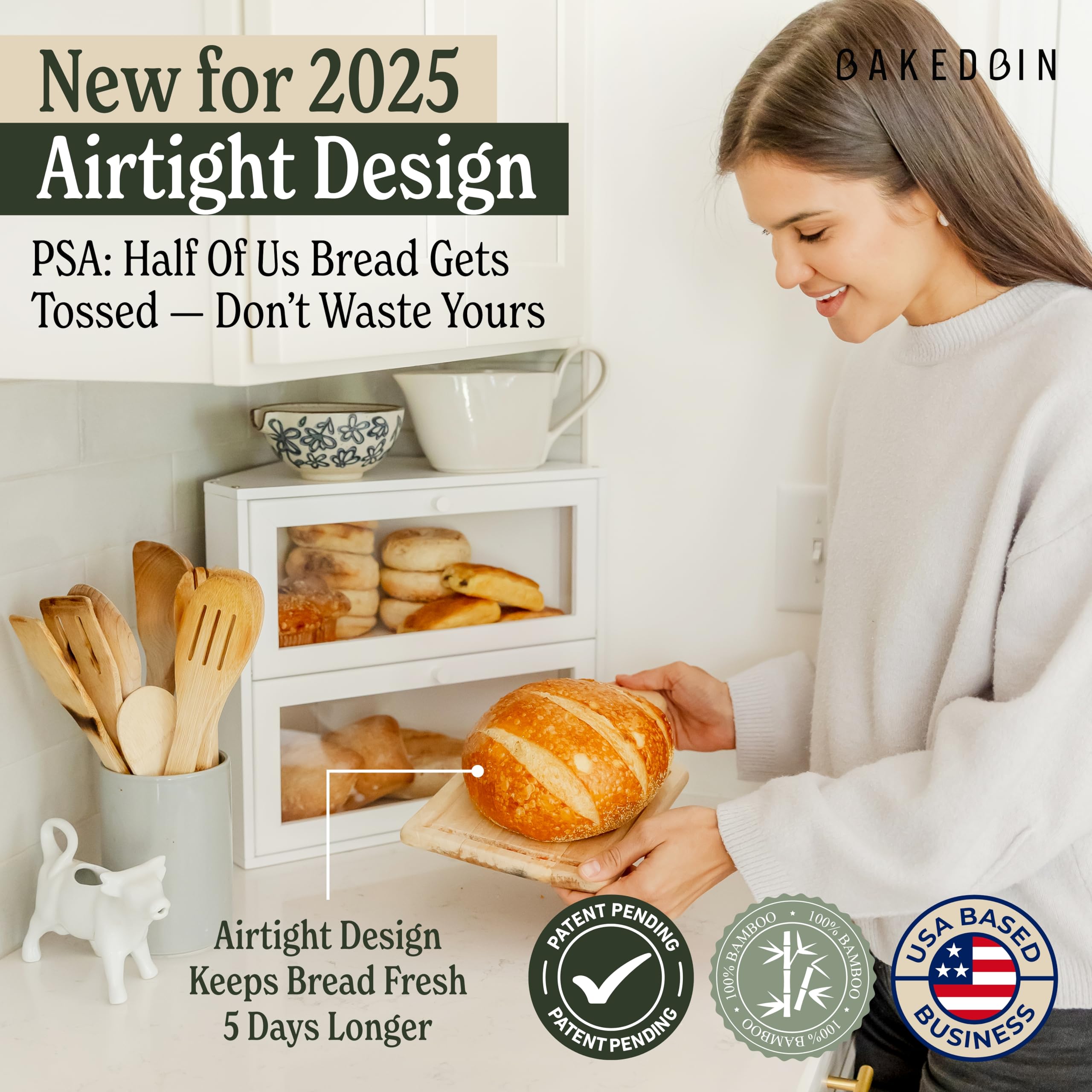 Amazon.com: BakedBin Corner Bread Box for Kitchen Countertop - New