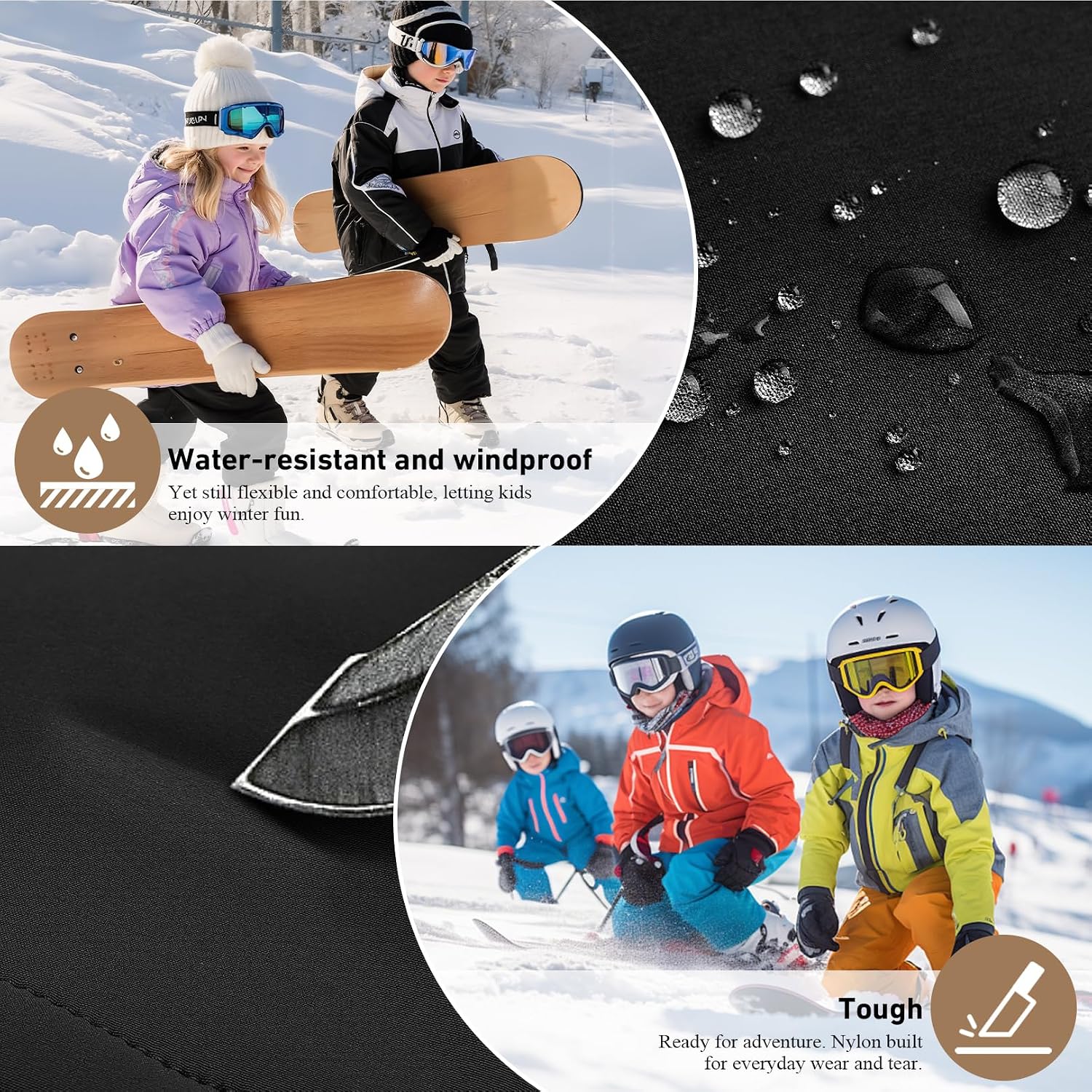 Kids Snow Pants Boys Girls Waterproof Insulated Hiking Pants Youth Fleece Lined Warm Winter Ski Trousers