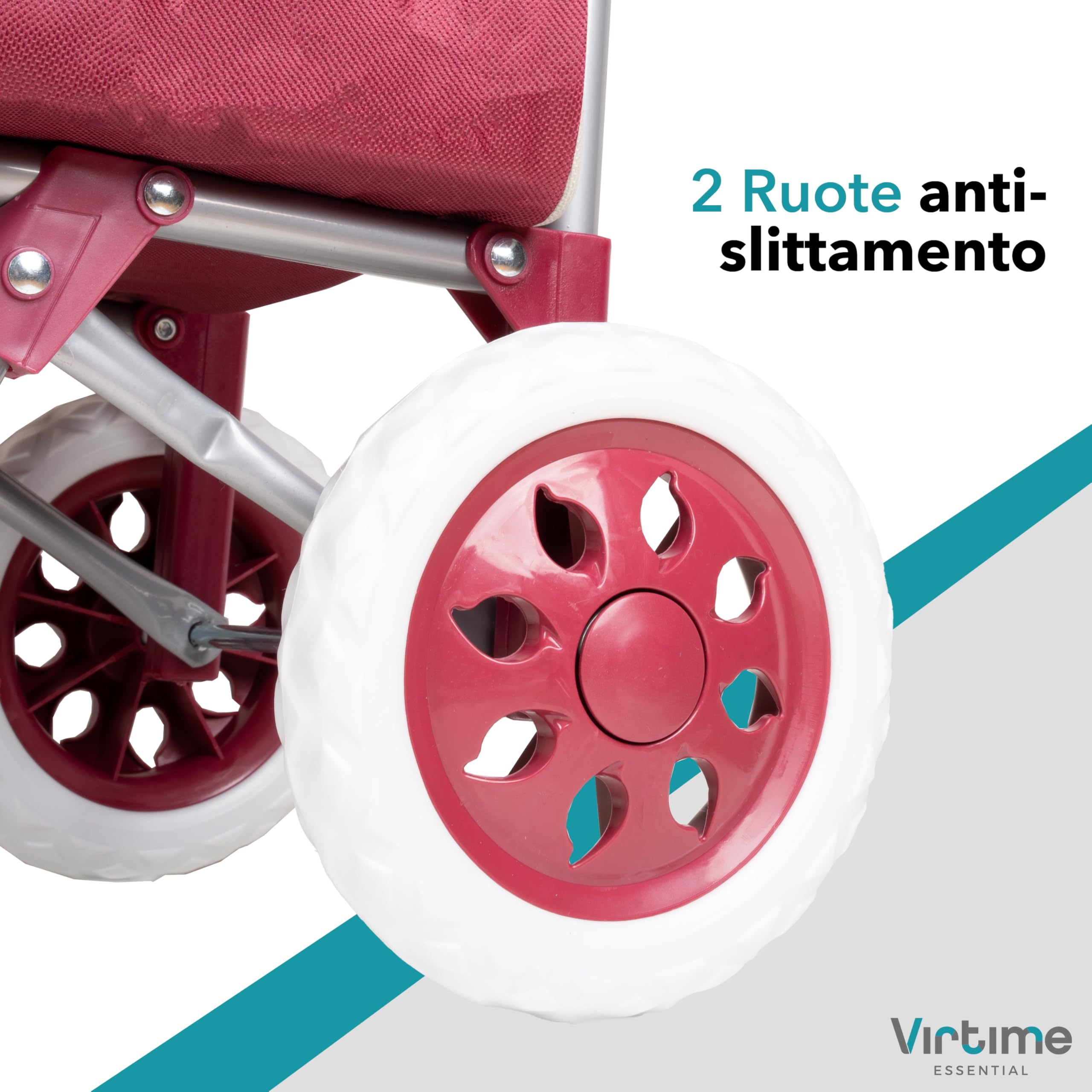 Carrello Spesa 2 Ruote – Borsa XL Impermeabile, Struttura Pieghevole in Alluminio, Leggero e Robusto – 4 Colori (Bordeaux)