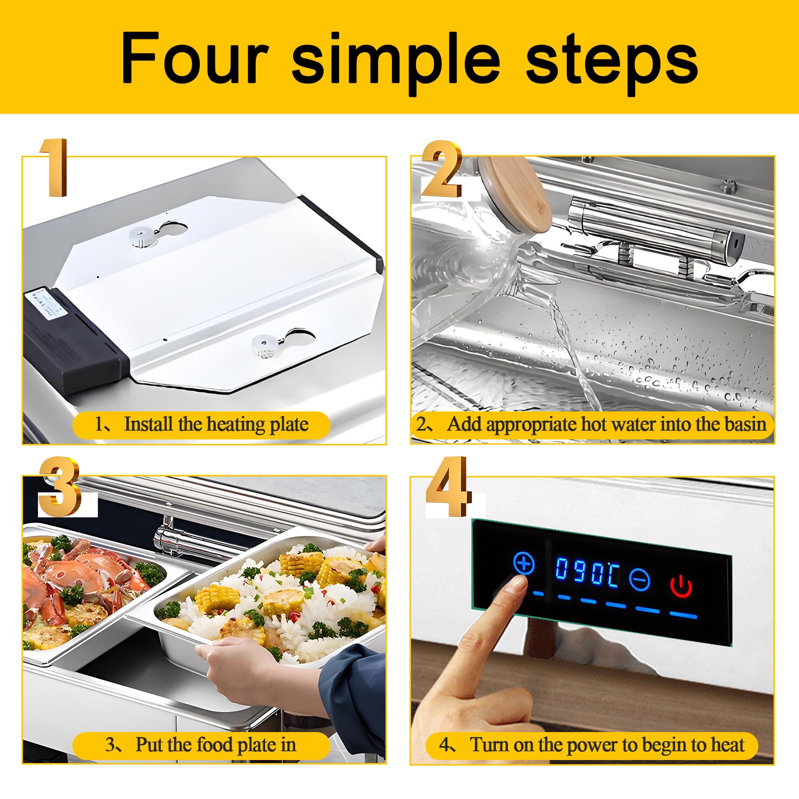 Chafing Dish Elettrico 9L, Professionale Scaldavivande Elettrico per Buffet Acciaio Inox, Contenitore Scalda Cibo Temperatura Regolabile con Coperchio in Vetro per Catering, Hotel(1/3 Pan)