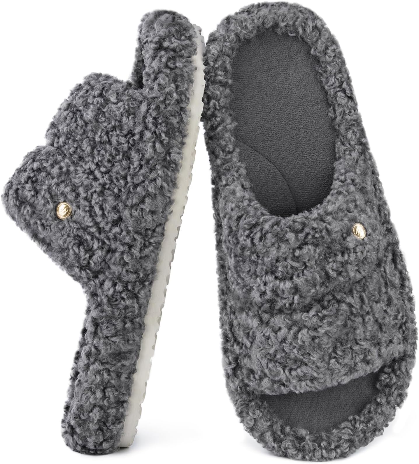 EverFoams Women's Fashionable Open-toe Slippers with Cosy Plush Non-Slip Sole