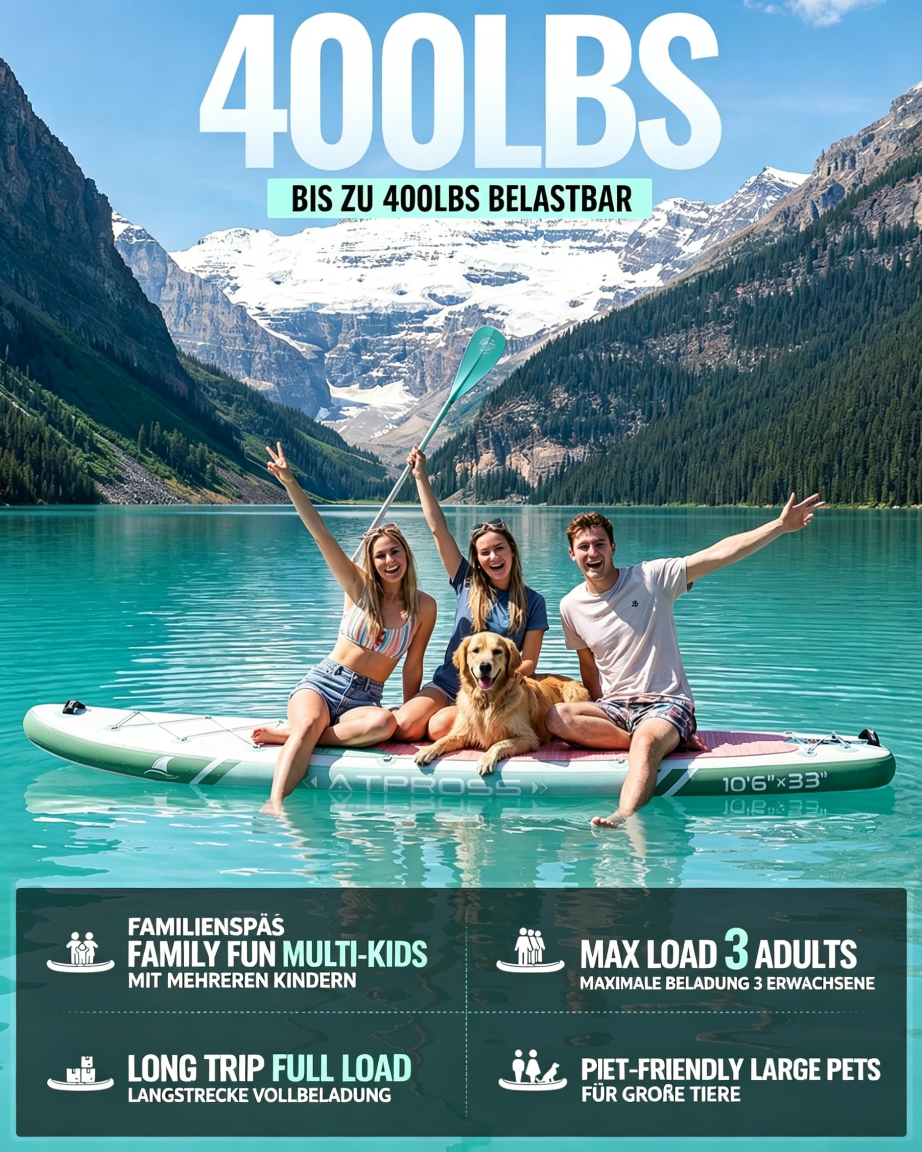 Stand Up Paddling Board, 320cm Stand Up Paddle mit Reichhaltigem Zubehör, SUP Board 200kg Tragkraft mit Eva-Rutschfestem Deck, Aufblasbare Paddleboard Geeignet für Erwachsene