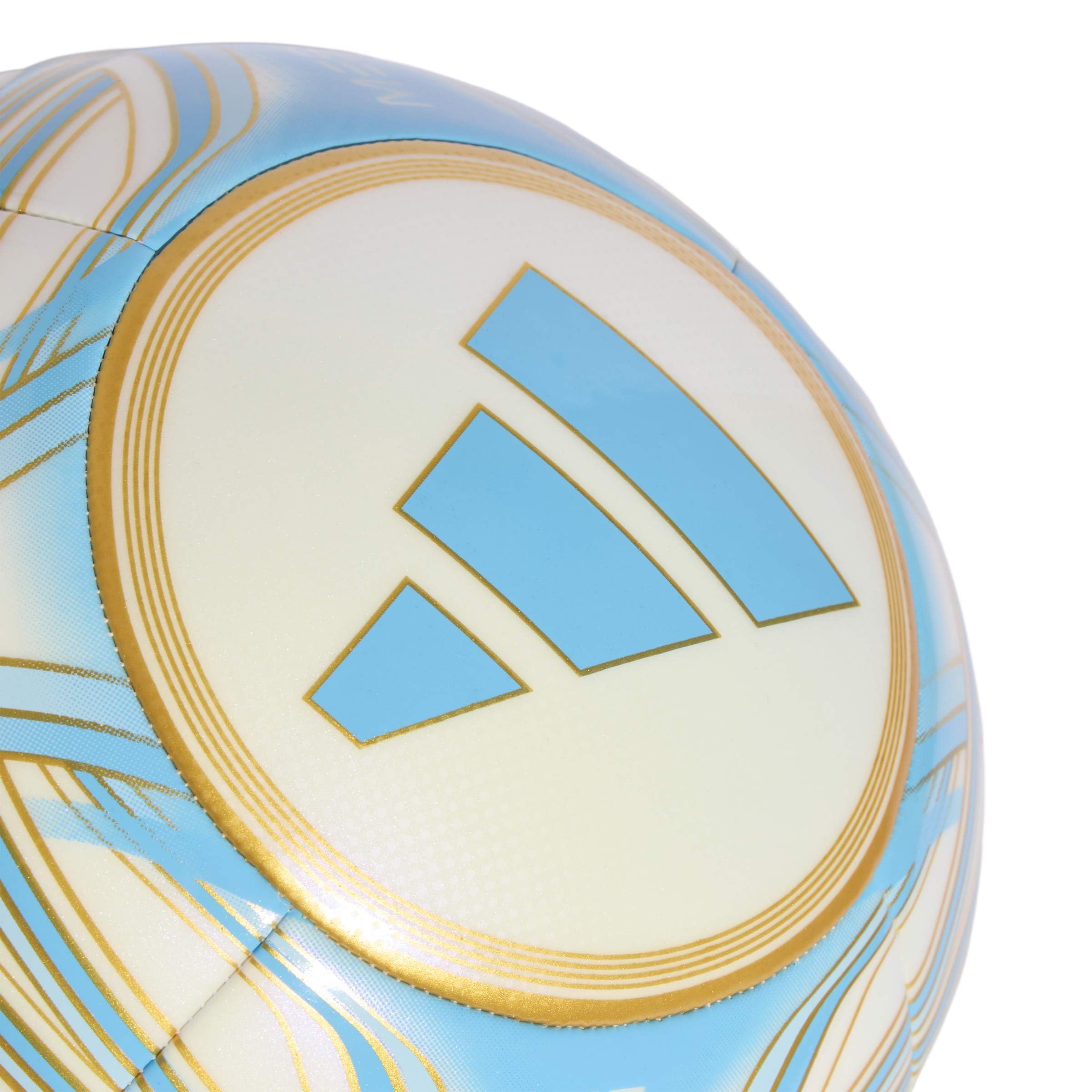 adidas Messi Club Ball, Unisex, Elfenbein/Semi Blue Burst/Icey Blue/Gold Metallic, Größe 4