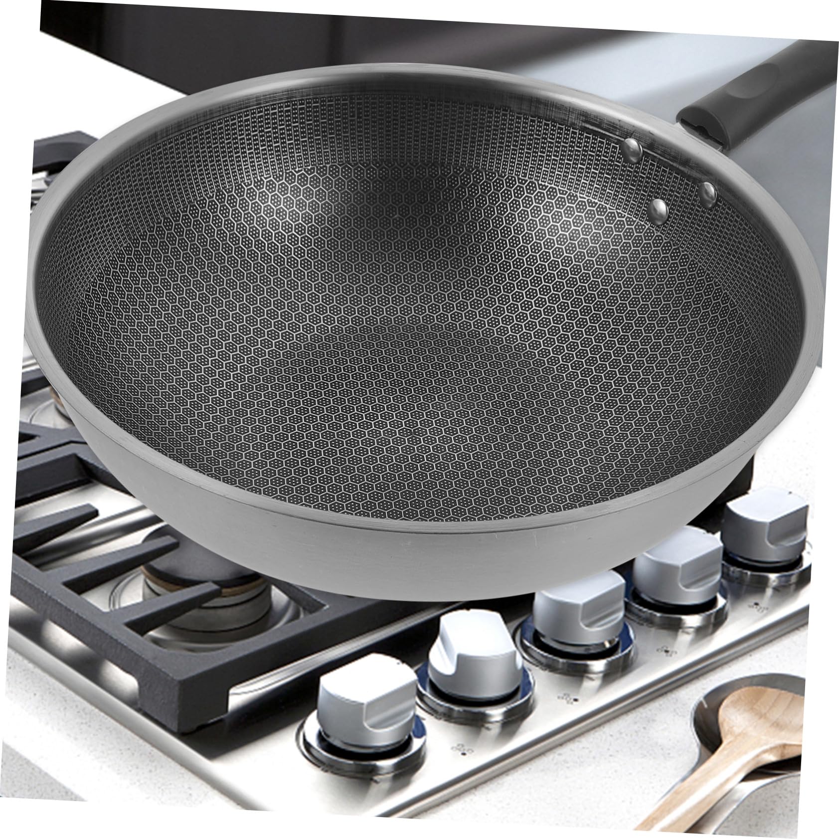 Hemobllo Padella in Acciaio Inox 32 Cm a Nido D’ape Antiaderente Manico Ergonomico, Leggera e Resistente, Adatta a Piani Cottura Gas, Elettrici e Induzione Per Uso Domestico Quotidiano