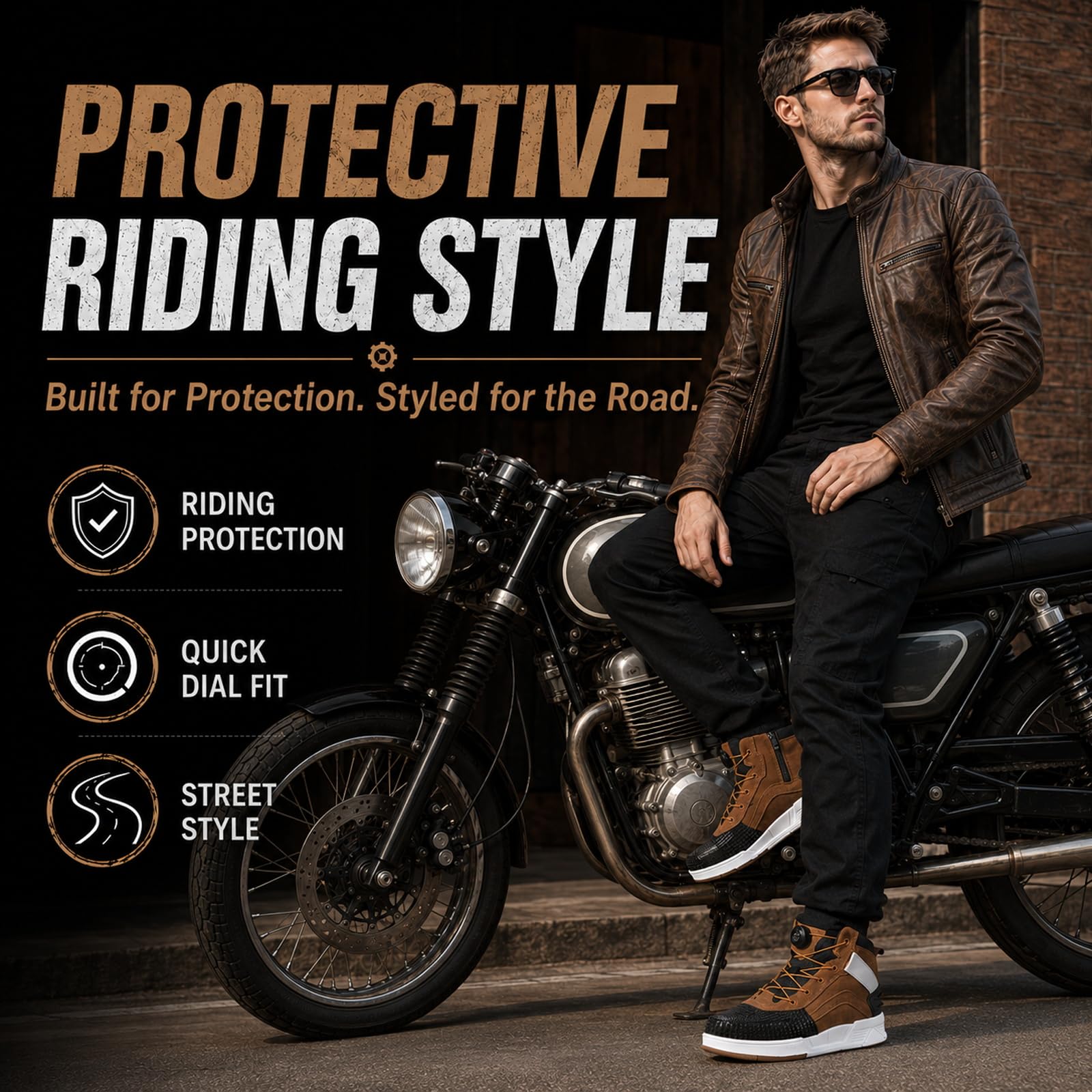 Motorradschuhe Herren, Wildleder Mitte-Spitze Motorradstiefel Protektoren, atmungsaktive & Knöchelstütze, KPU-Zehenschutz und rutschfester Gummisohle, Drehverschluss
