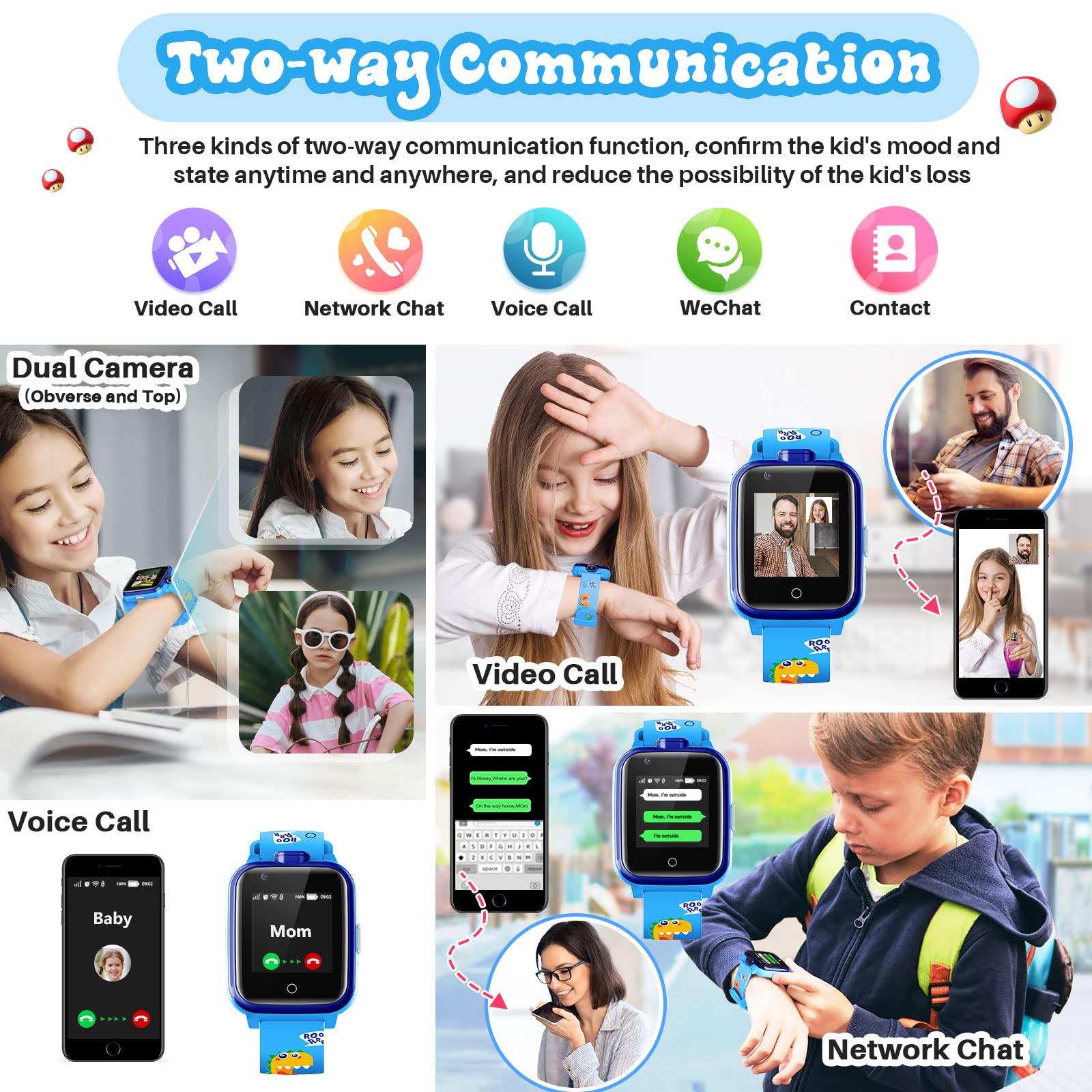 Inteligentny Zegarek dla Dzieci, LiveGo 4G Secure Dual Camera Smart Watch, GPS Tracker SOS Call dla Dzieci Studenci w Wieku 4-12 lat Prezenty Urodzinowe Dzień Szkolny(T13 niebieski)