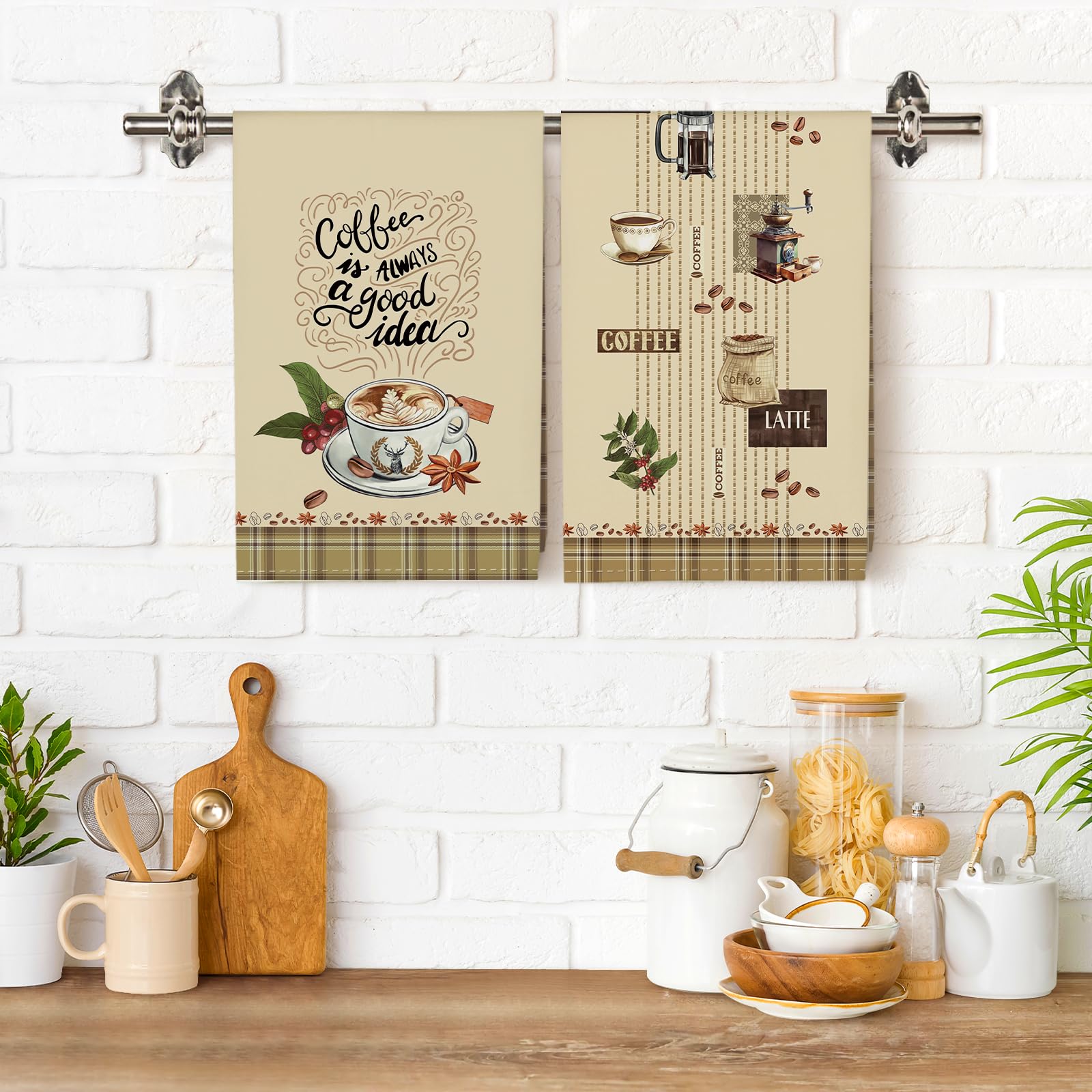 Strofinacci Da Cucina Set Di 4, Panni Da Cucina Multiuso In 100% Cotone Morbidi E Assorbenti Strofinacci Canovaccio Cucina Strofinacci Da Bar Per Decorazioni(48 x 70CM, Caffè)