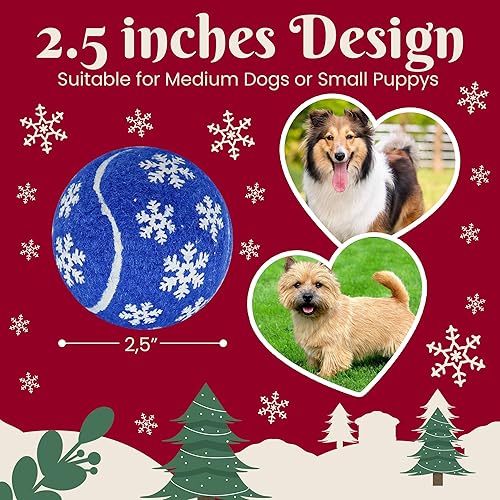 Miniatura 5 de Pelotas de Navidad para perros, paquete de 12 pelotas de tenis chirriantes de 2.5 pulgadas para perros, regalo para cumpleaños de cachorros y