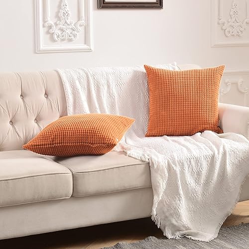 Miniatura 2 de FY FIBER HOUSE Paquete de 2 cómodas fundas de almohada de pana con gránulos de maíz, fundas de almohada cuadradas decorativas suaves para sofá o