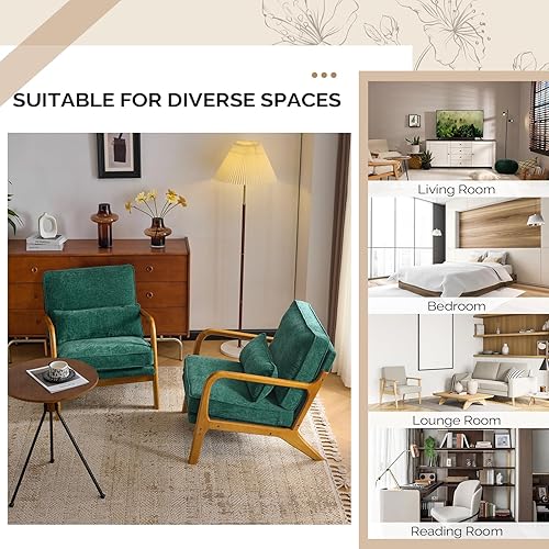 Miniatura 9 de VINGLI Juego de 2 sillas decorativas modernas de felpilla de mediados de siglo, con cojín y almohada lumbar y marco de madera maciza para salón,