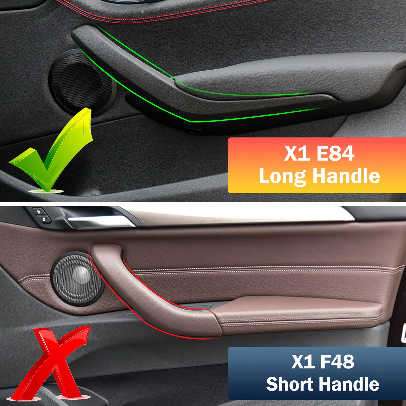 TTCR-II 4PCS Compatible con Manija Interior Puerta BMW X1 E84 2008-2015 | 16d,16i,18d,18dX,18i,20d,20dX,20i,20iX,23dX,25dX,25iX Tirador de Puerta X1 E84 Izquierda+Derecha Manija Interior-Negro