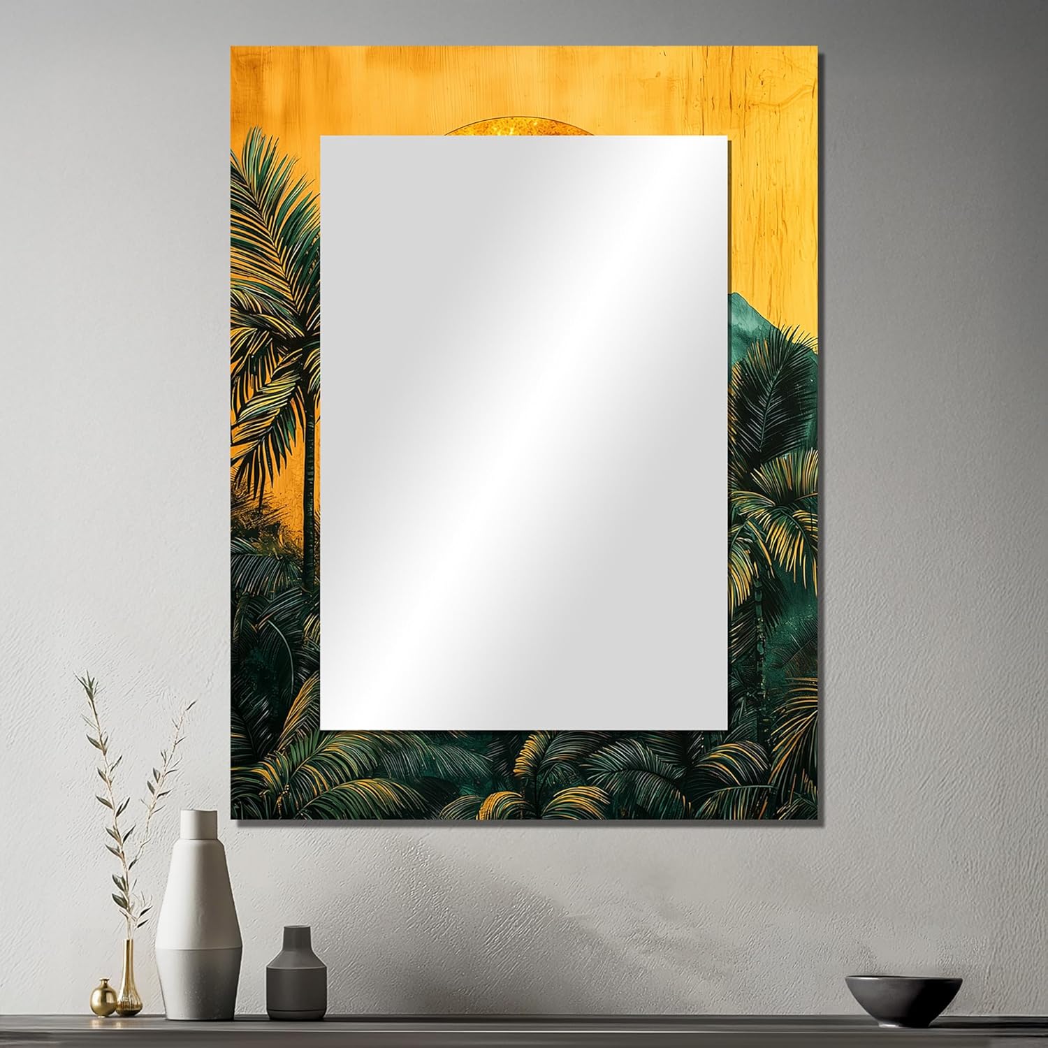 DesignQ - The River Within Cornflower Blue Peonies III - Traditional Rectangle Wall Mirror - Peonies Large Bathroom Vanity Mirror Wall Art Print on Metal, 24" W x 32" H