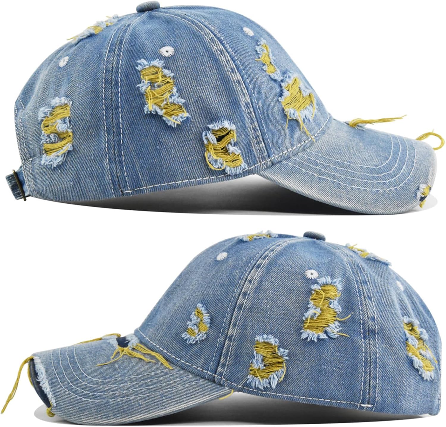 Ripped Trucker Hat Baseball Cap - Mens Washed Hat Vintage Adjustable Fishing Hat Retro Sun Hat - Image 3