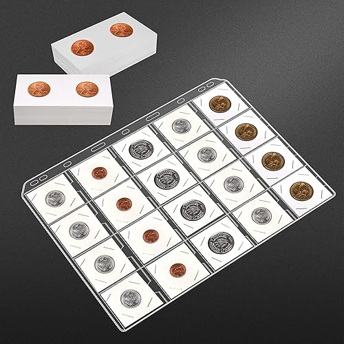 Miniatura 6 de Soporte para monedas de cartón para coleccionistas con 25 hojas de bolsillo para monedas, 500 bolsillos para coleccionar monedas, protectores de