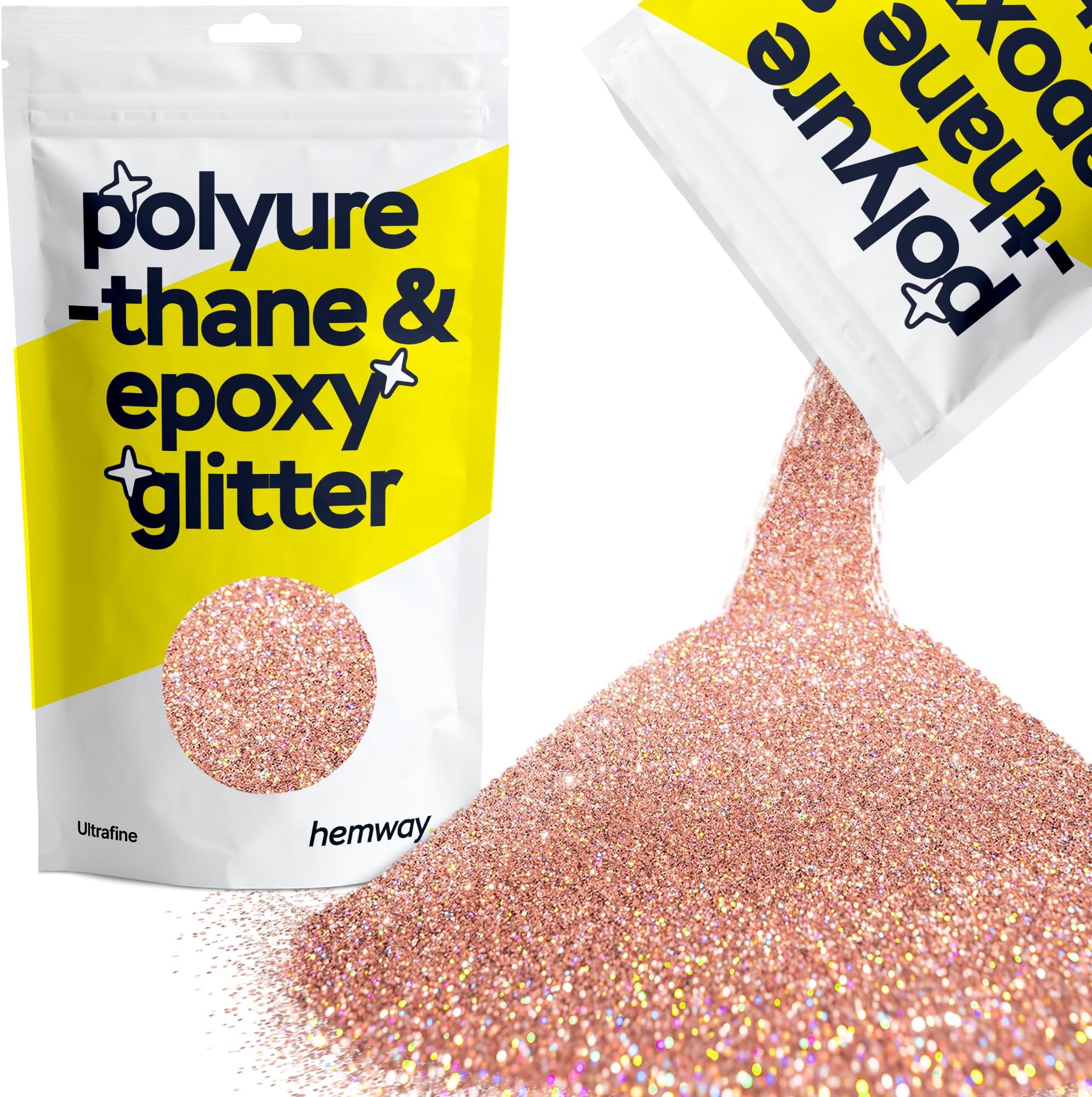 Hemway Resin Glitter Rose Gold Holographic 100g Ultrafine | Polyurethane & Epoxy Glitter for Resin Crafts, Tumblers, Coasters, Floor & Table Art
