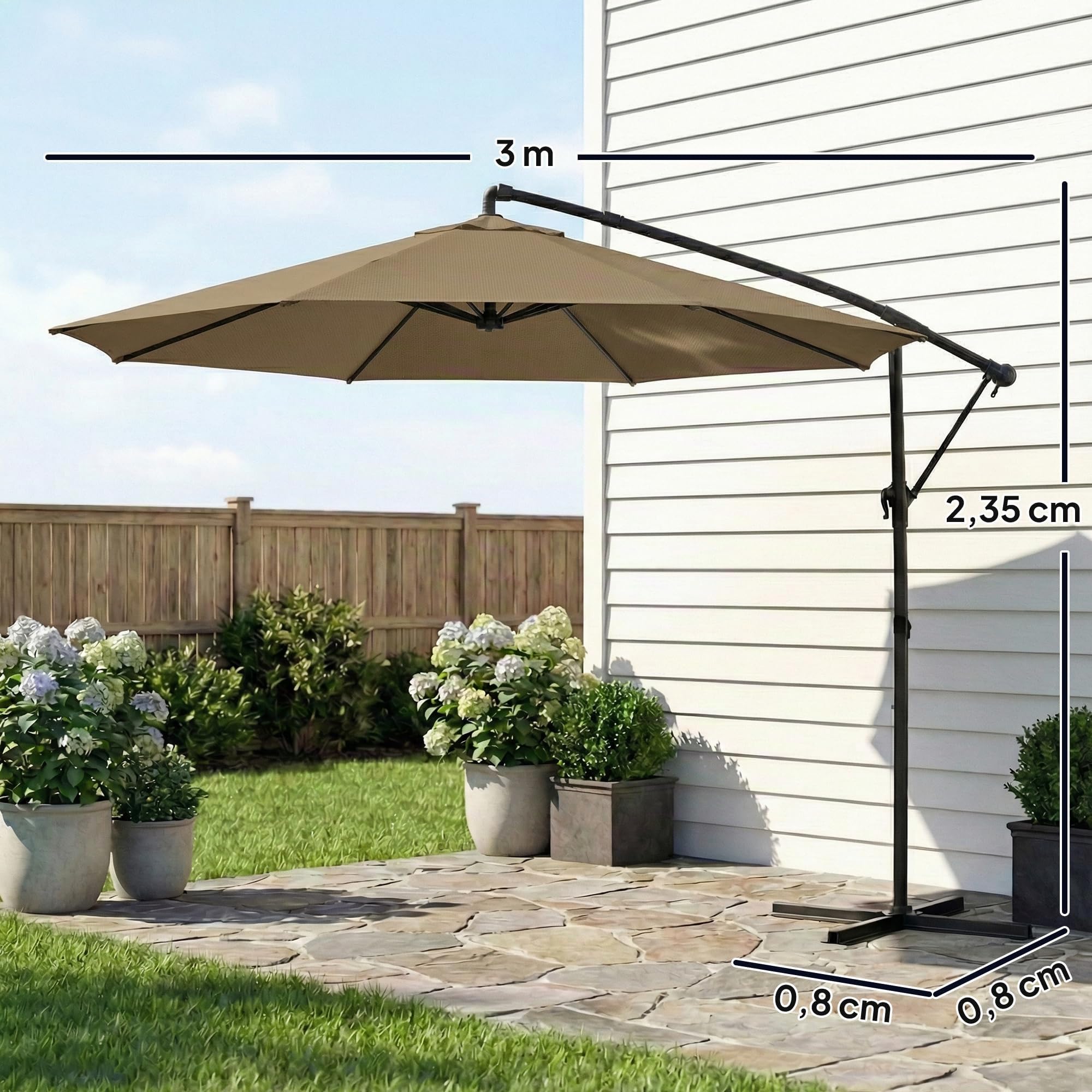 Outsunny Parasol Déporté Rond 3 m Inclinable, Housse de Protection, Kaki
