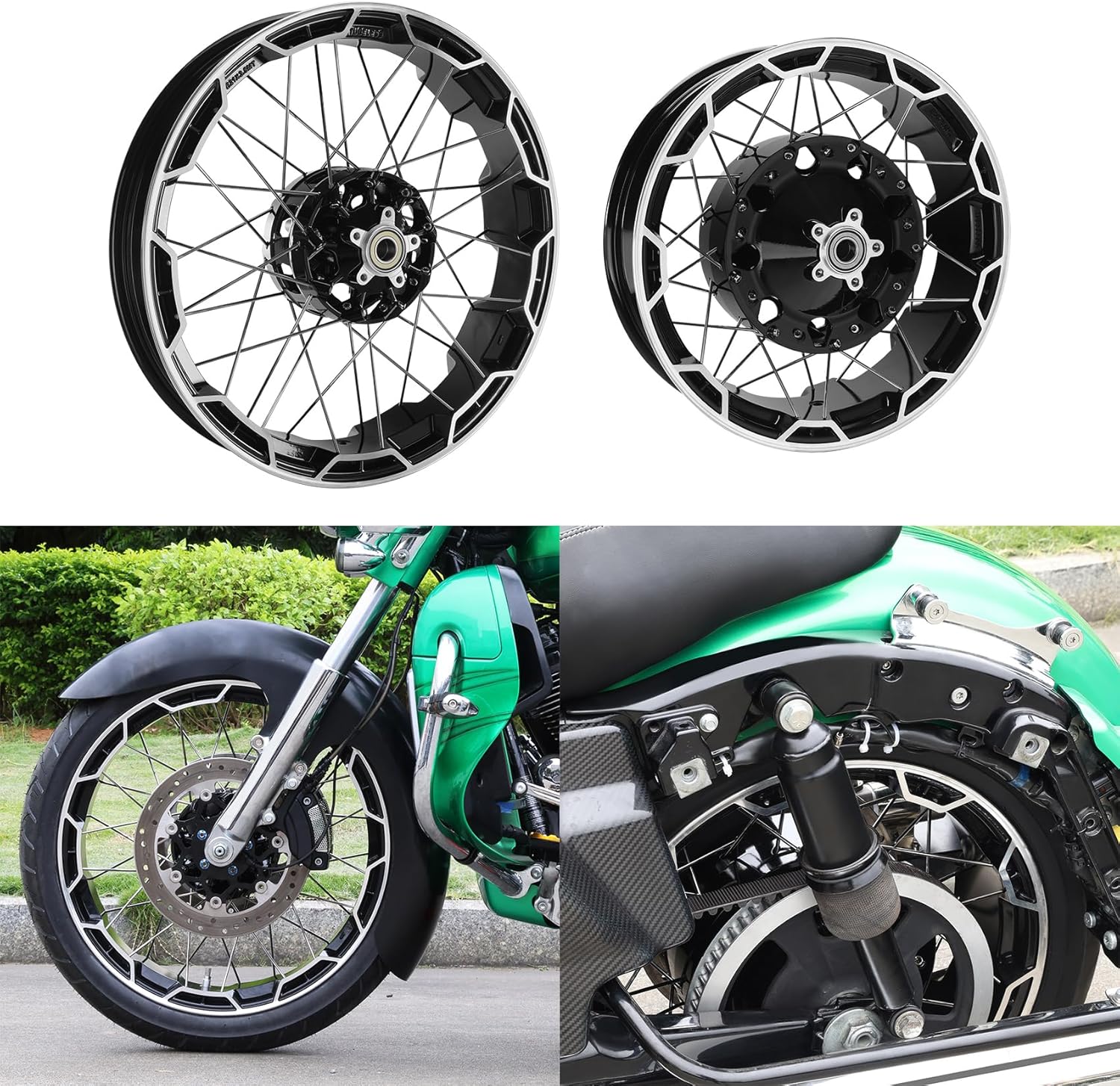 TCT-MOTORPARTS 21''Front & 18'' Rear Spoke Wheel Rims Fit For Harley Touring 2022-2025 With ABS Street Glide Road Glide Road King Electra Glide Ultra Classic Ultra Limited
