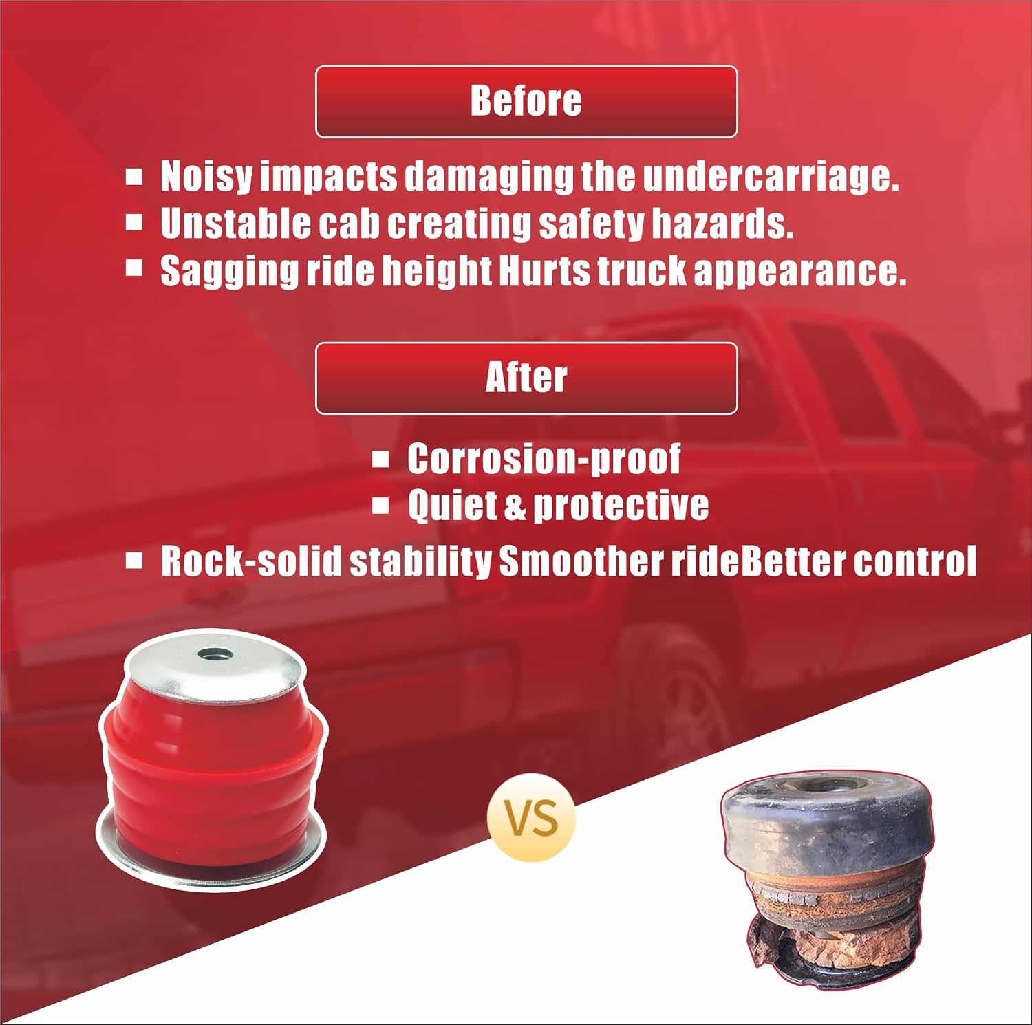 Body Mount Bushing Kit for Ford F250 F350 Super Duty Accessories 08-16 2WD 4WD Polyurethane Cab Mount Kit include Steel Sleeves Hardware KF04060BK(Red)