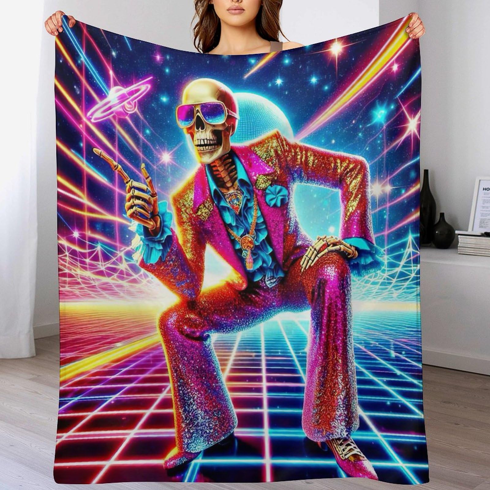 Manta de forro polar con calavera para noches acogedoras de sofá