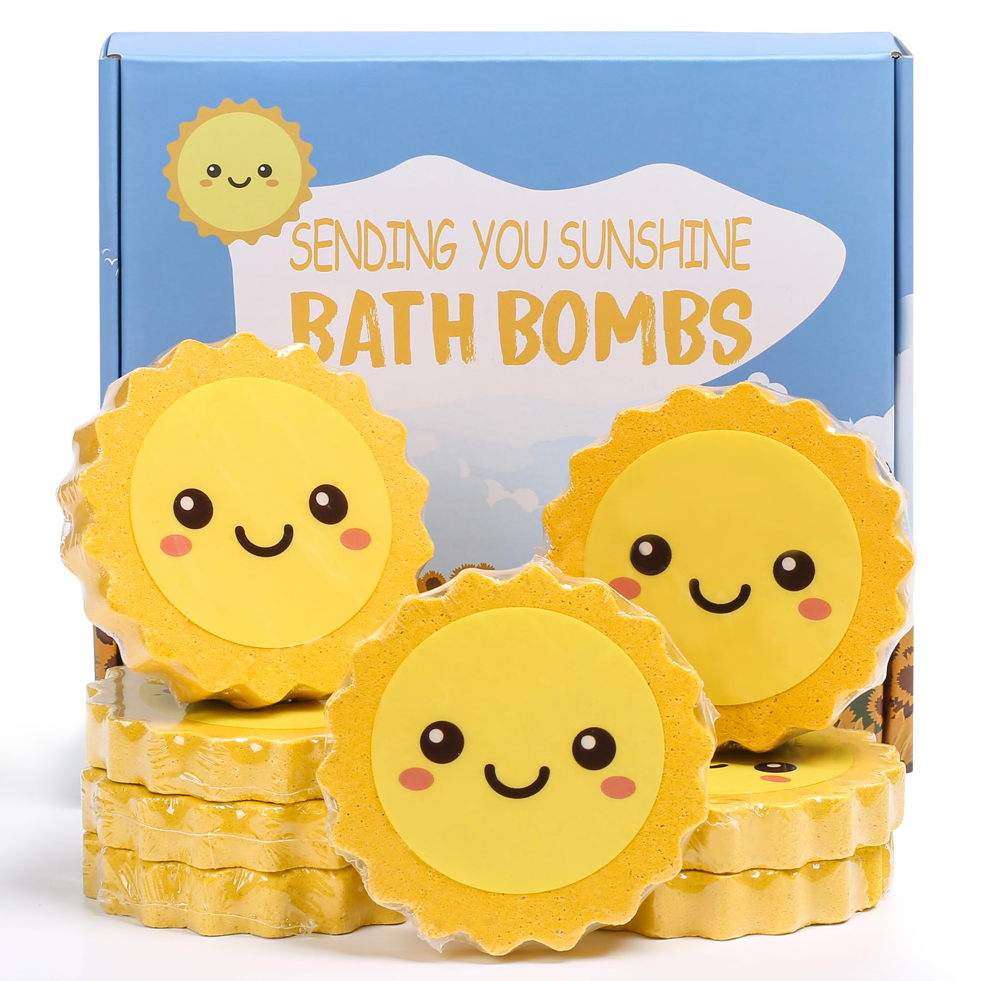 Sending You Sunshine Bath Bombs Gift Set,Sunflower Gift Get Well Soon Gift,8pcs Natural Fizz Effect Bath Bomb,Sunflower Gifts Birthday Gifts for Kids,Bath Amazing Gift for Boys & Girls