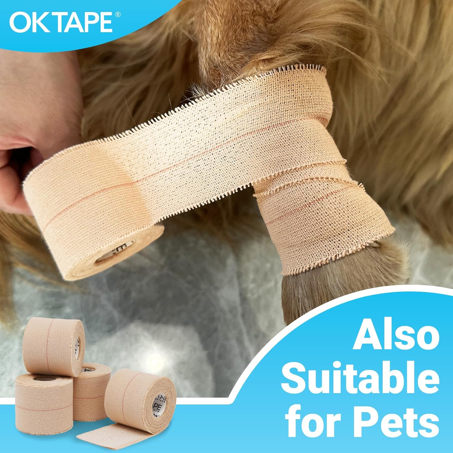 OK TAPE Elastic Adhesive Tape Bandage Tape Wrap - 4 Rolls, Flexible Stretch Bandages for Sports Ankle, Knee and Wrist Sprains (Beige,2 Inch Wide) - Image 5