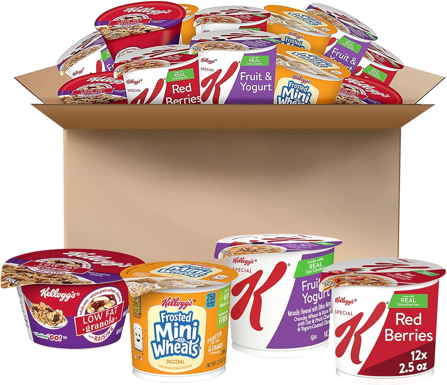 Kellogg's Cereal Cup Assortment Pack Wellness, 4 Flavors (Pack of 24