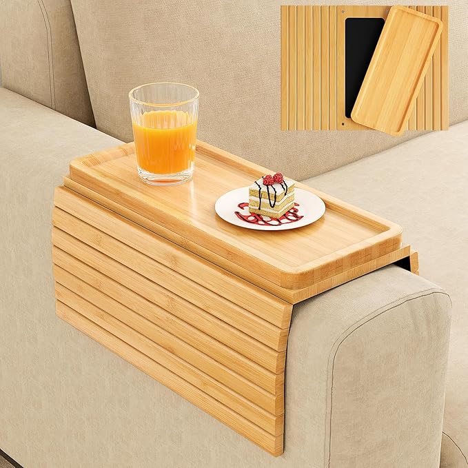 Bamboo Sofa Arm Tray Table Couch Arm Tray with Extra