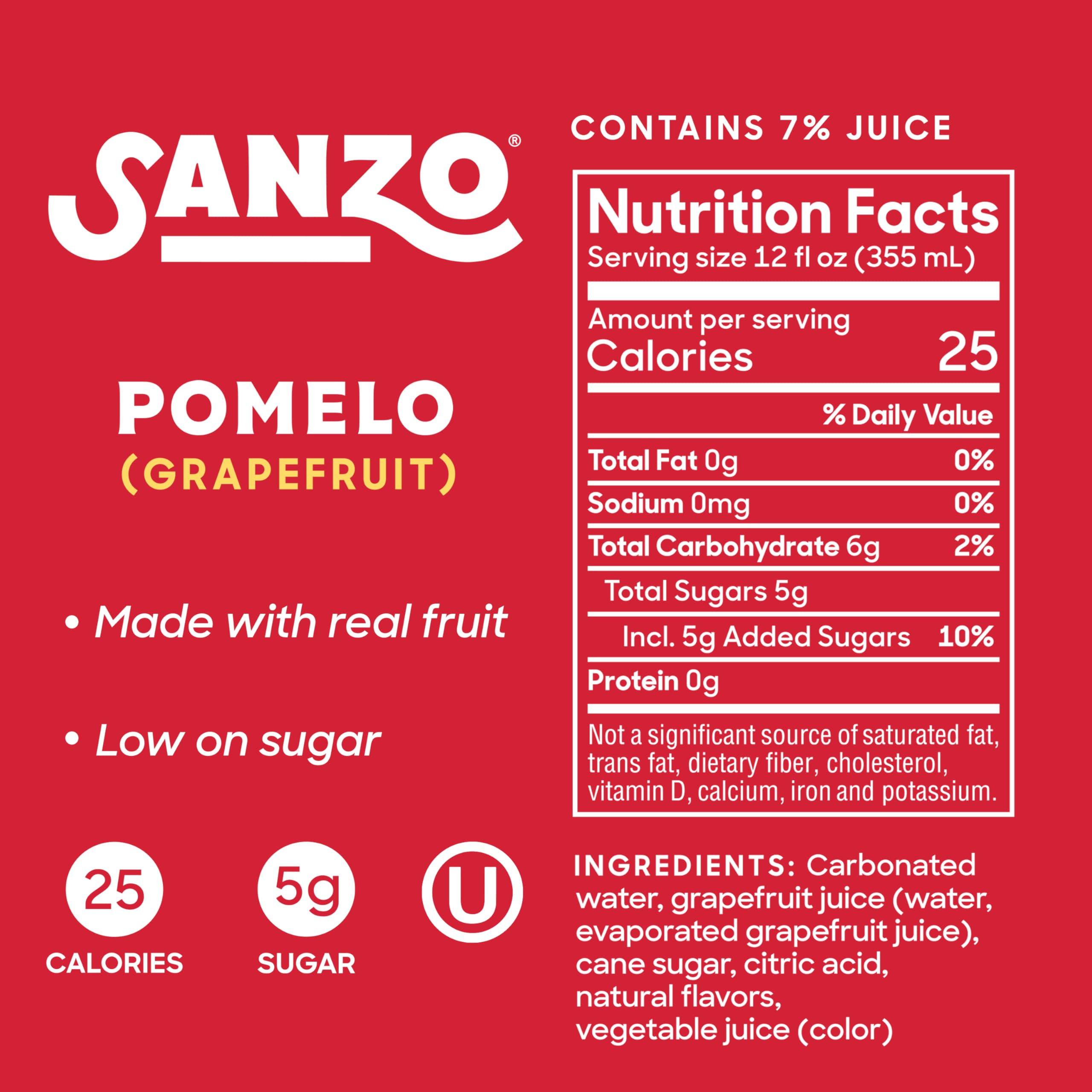 Sanzo Flavored Sparkling Water - Pomelo Grapefruit Seltzer - Low Calorie Low Sugar - Craft Asian Drinks - Vegan Gluten Free Carbonated Flavored Water - Fizzy Bubbly Healthy Drinks - 12oz, 6 Pack