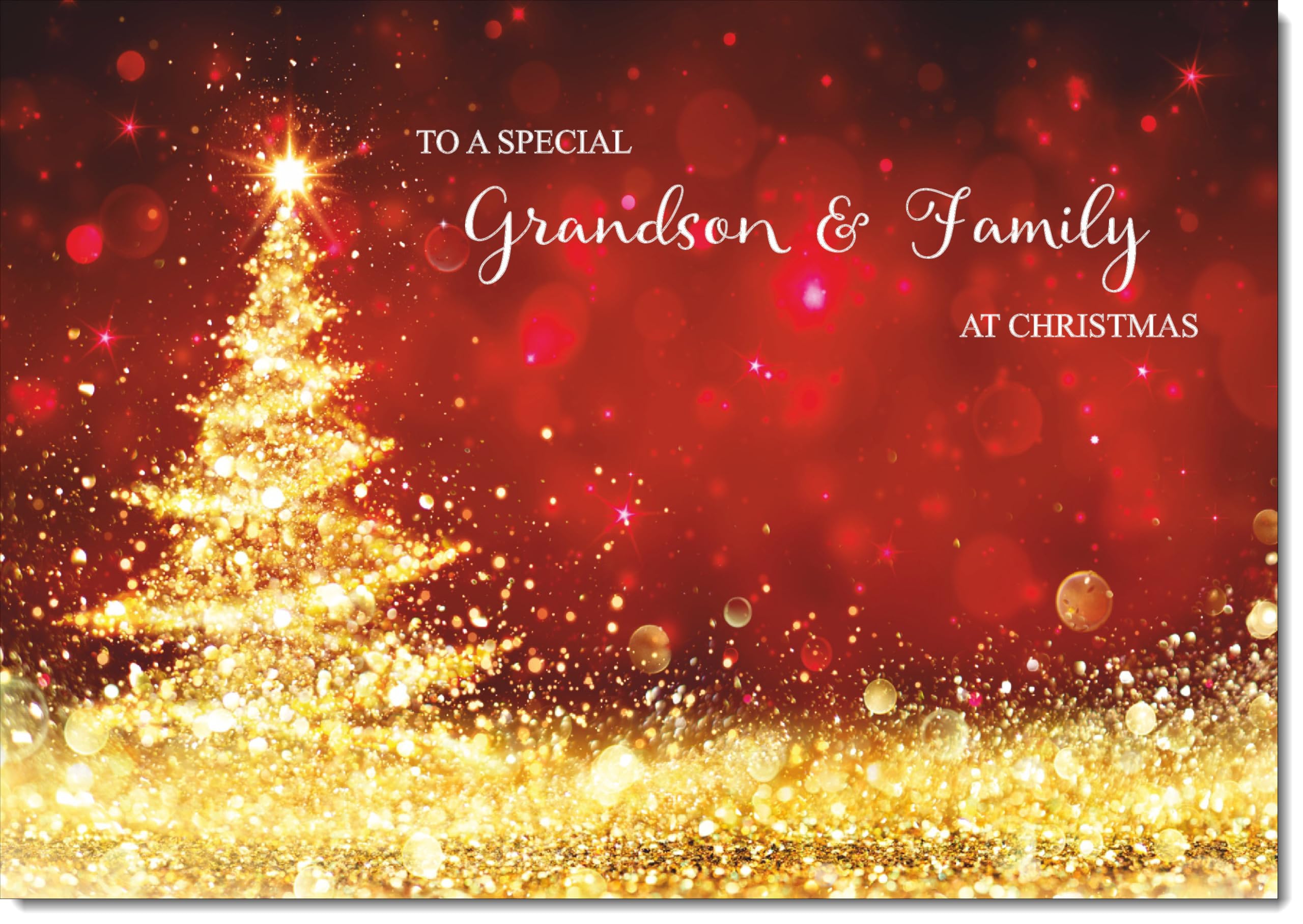 doodlecards Grandson and Family Christmas Card Gold Abstract ChristmasTree Large A4 Size Christmas Card for Grandson & Family with Plain Envelope โ image 1