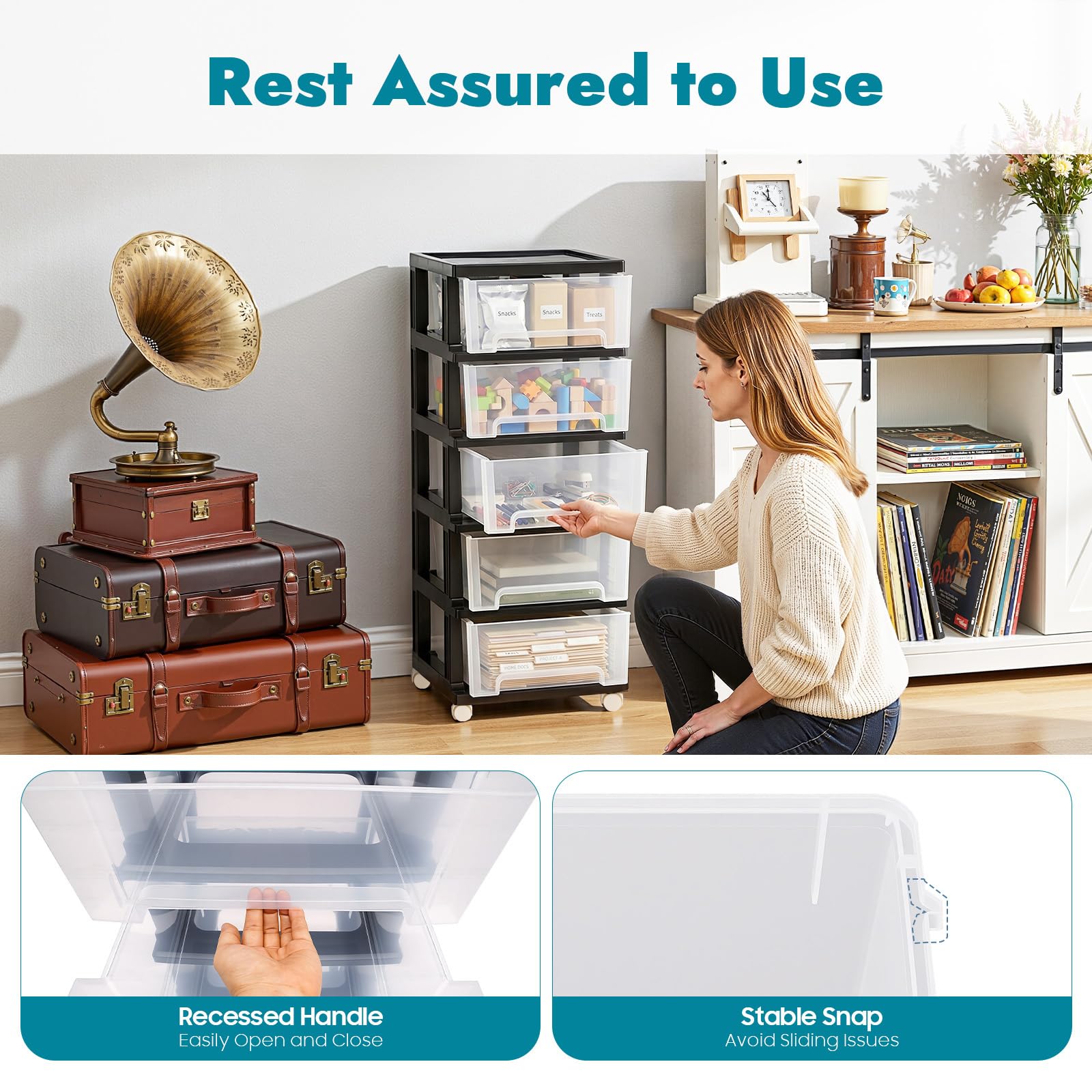 Organizer con 5 cassetti, per camera da letto, cassettiera, cassettiera con ruote, per corridoio, soggiorno, bagno, scuola, ufficio