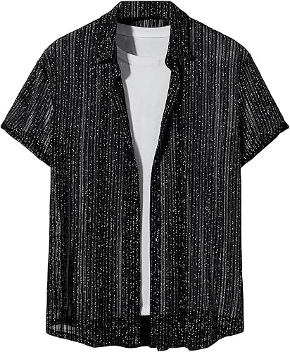 WDIRARA Camisa hawaiana de manga corta con botones para hombre, con estampado de gato, con bolsillo a rayas, casual, cuello