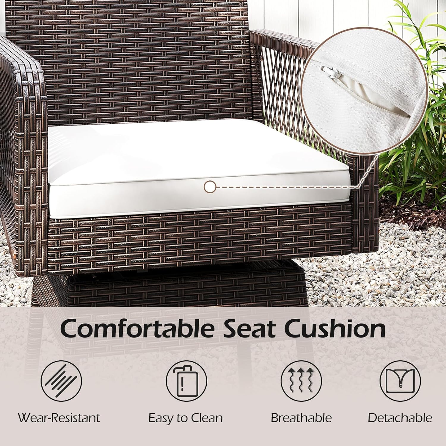 COSTWAY Outdoor Wicker Bar Stools, 29'' Swivel Rattan High Top Chairs with Cushions, Armrest and Backrest, Patio Bar Height Chairs for Poolside, Backyard, Deck (1)
