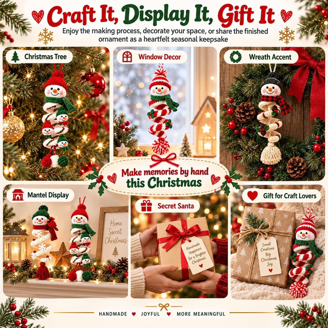 Christmas Crochet Kit for Beginners, Spiral Snowman Ornament DIY Set，4PCS