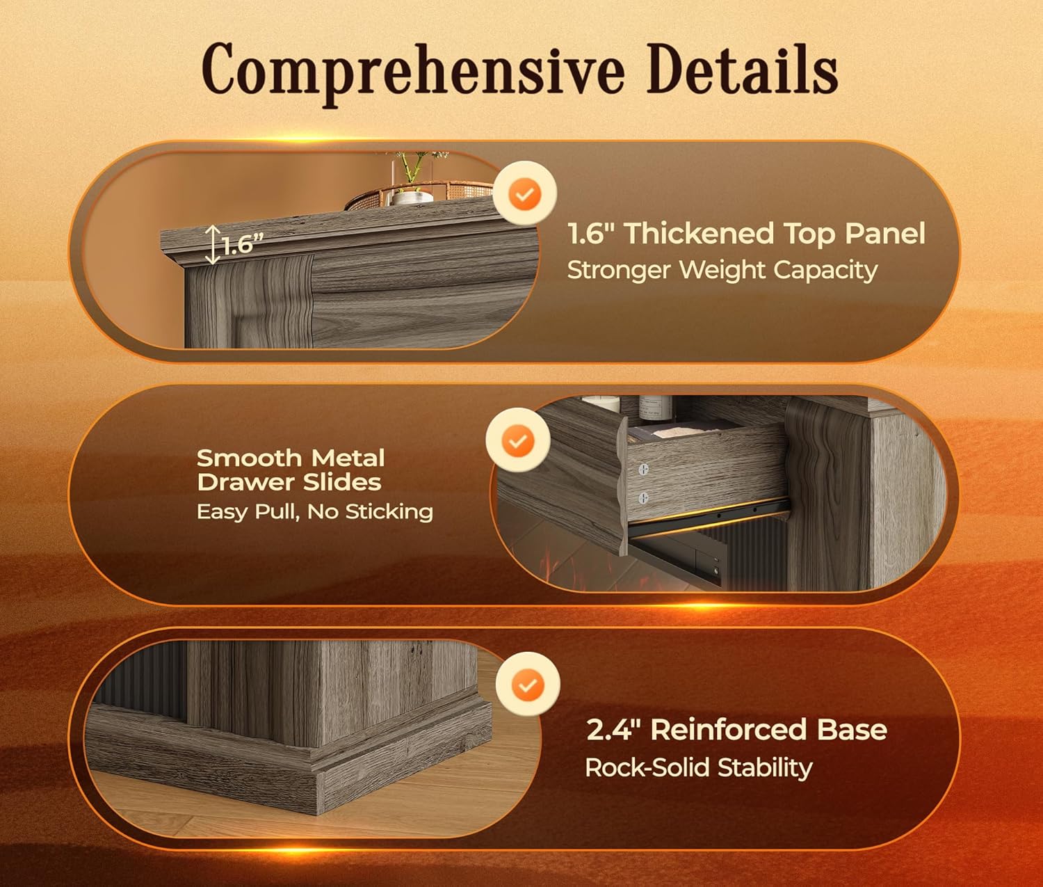 PRAISUN 70'' Fireplace TV Stand with 42'' Electric Fireplace, Farmhouse TV Stand for 65 75 Inch TV, Entertainment Center TV Console with 3 Drawers, Fluted Design, for Living Room, Gray Oak Grey Oak