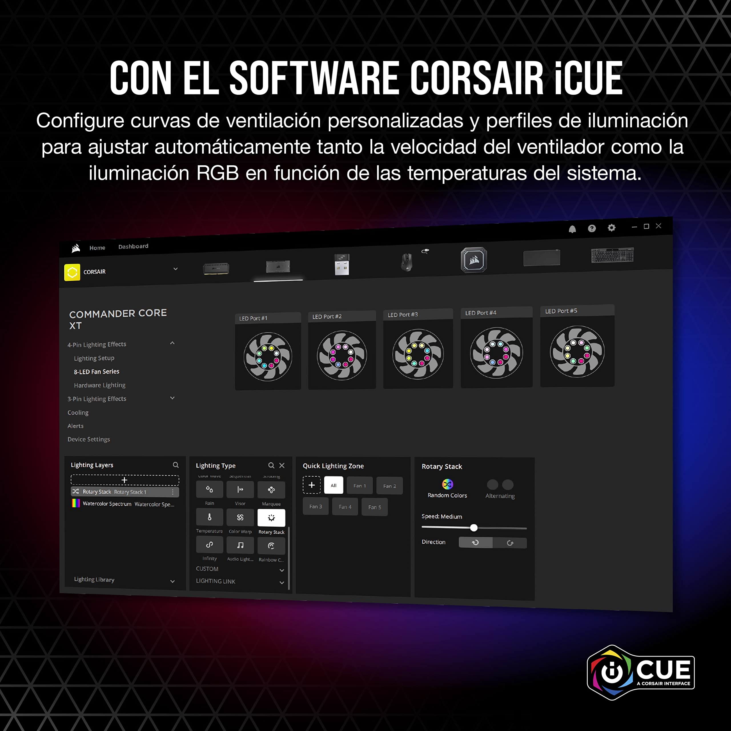 Corsair iCUE COMMANDER CORE XT, controlador digital de iluminación RGB y velocidad de ventiladores (Hasta 6 ventiladores PWM y 264 LEDs RGB, Modo cero RPM, Monitoreo temperatura) Negro (CL-9011112-WW)