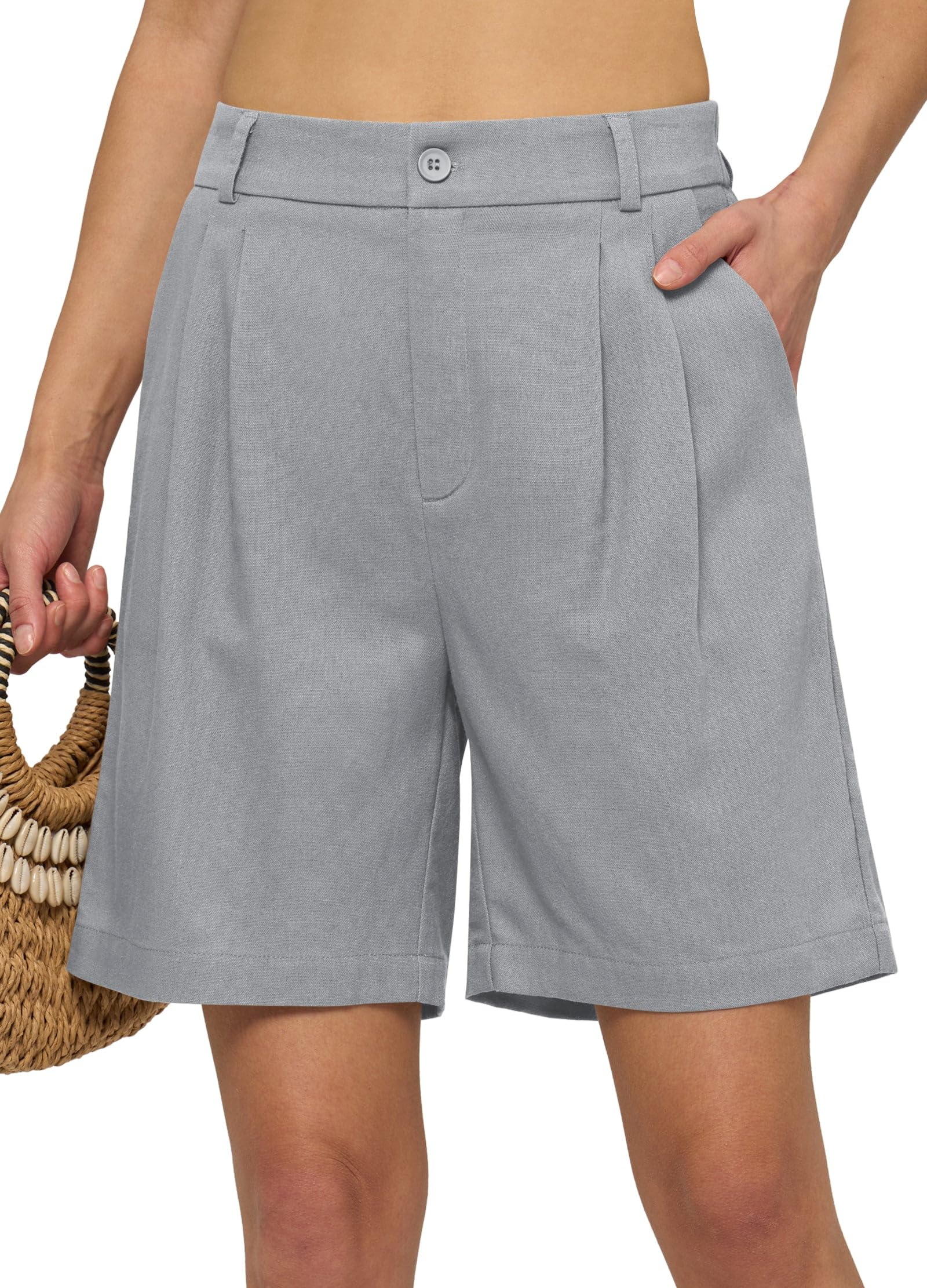 Willit Women's Linen Shorts Wide Leg Dress Casual Summer Pleated Shorts High Waisted with Pockets 7" 10"