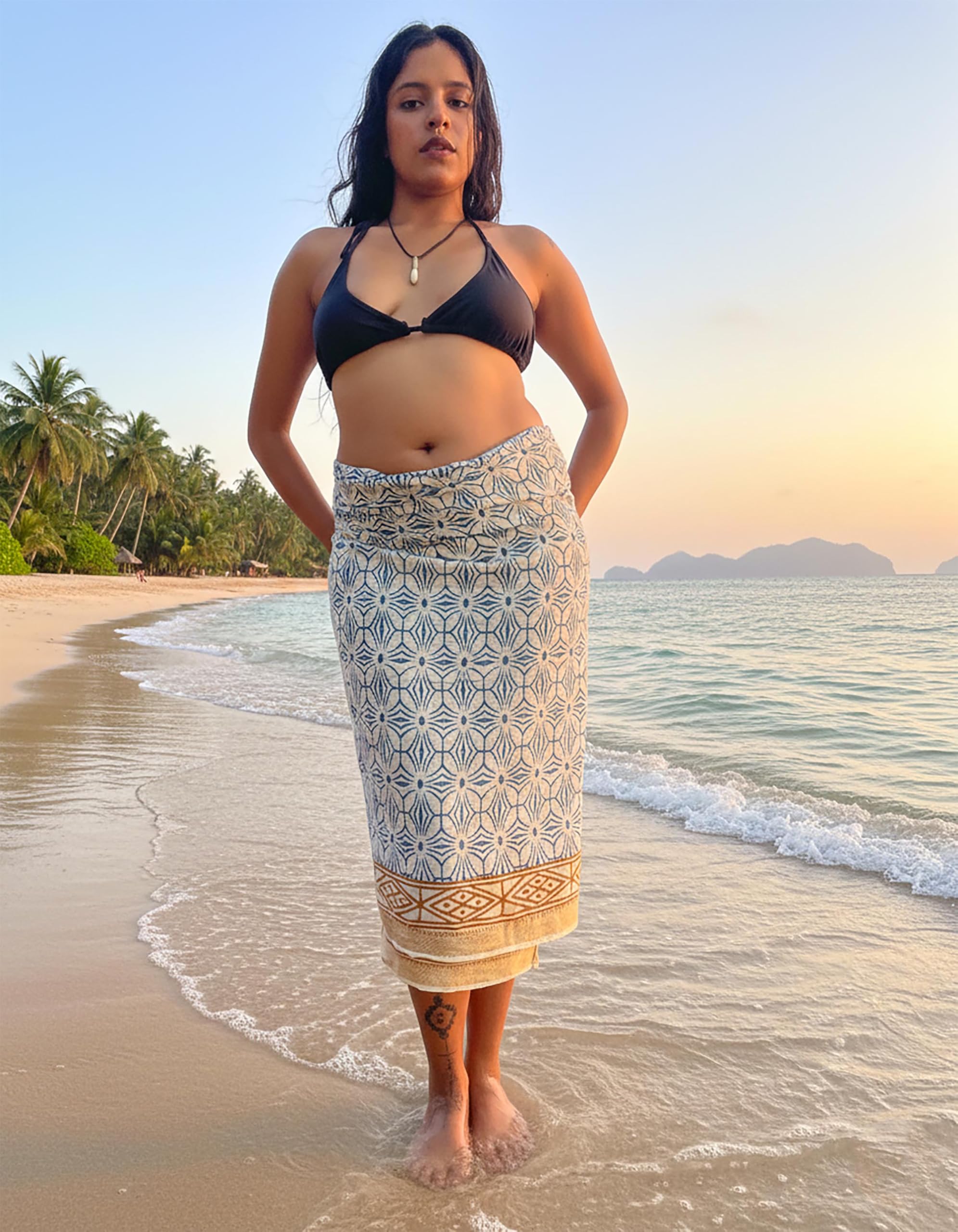 Mandala Life ART Pareo de Playa para Mujer Estampado a Mano – Sarong Indio con Borde Dorado – Algodón suav - Tela Decorativa - Envoltura Cubrir Bikini