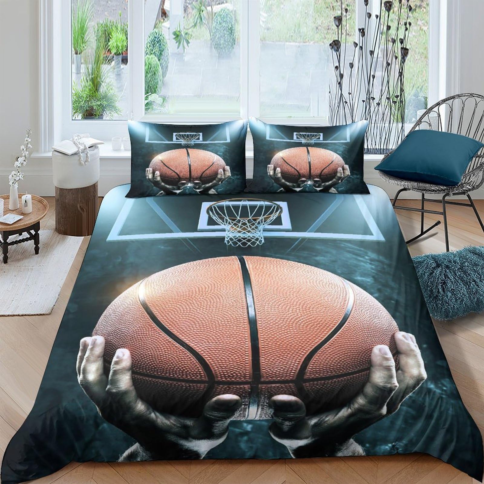 Ctjqhvkz Style-1 3D Printed Basketball Court Fitted Sheet Microfiber Black Sports Mattress Cover For Bedroom Dorm Protective Decor Single（135X200cm）