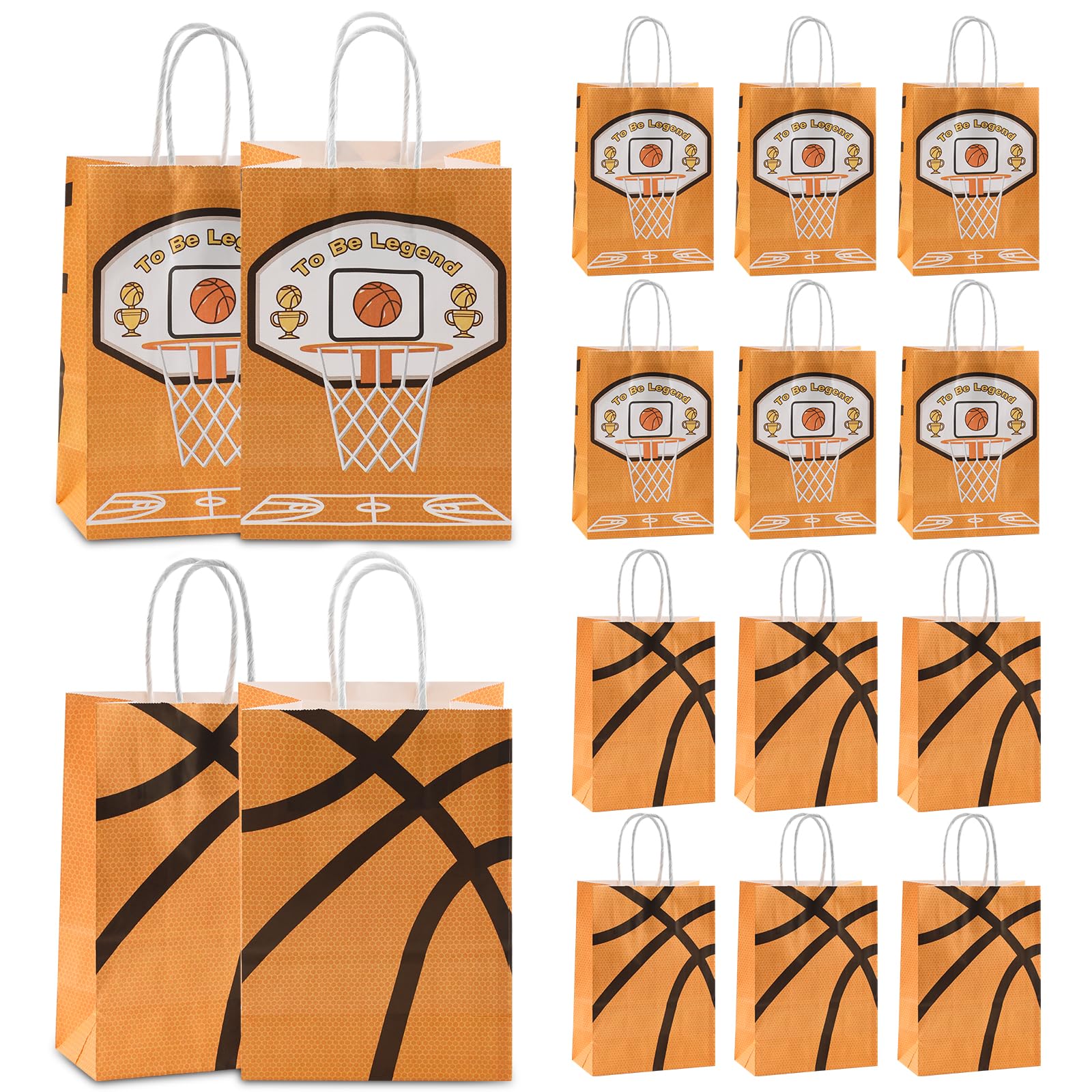 Motroce 16PCS Basketball Party Favor Paper Bags, Basketball Gift Bags with Handles, Basketball Games Day Sports Goody Bag for Birthday Party Supplies