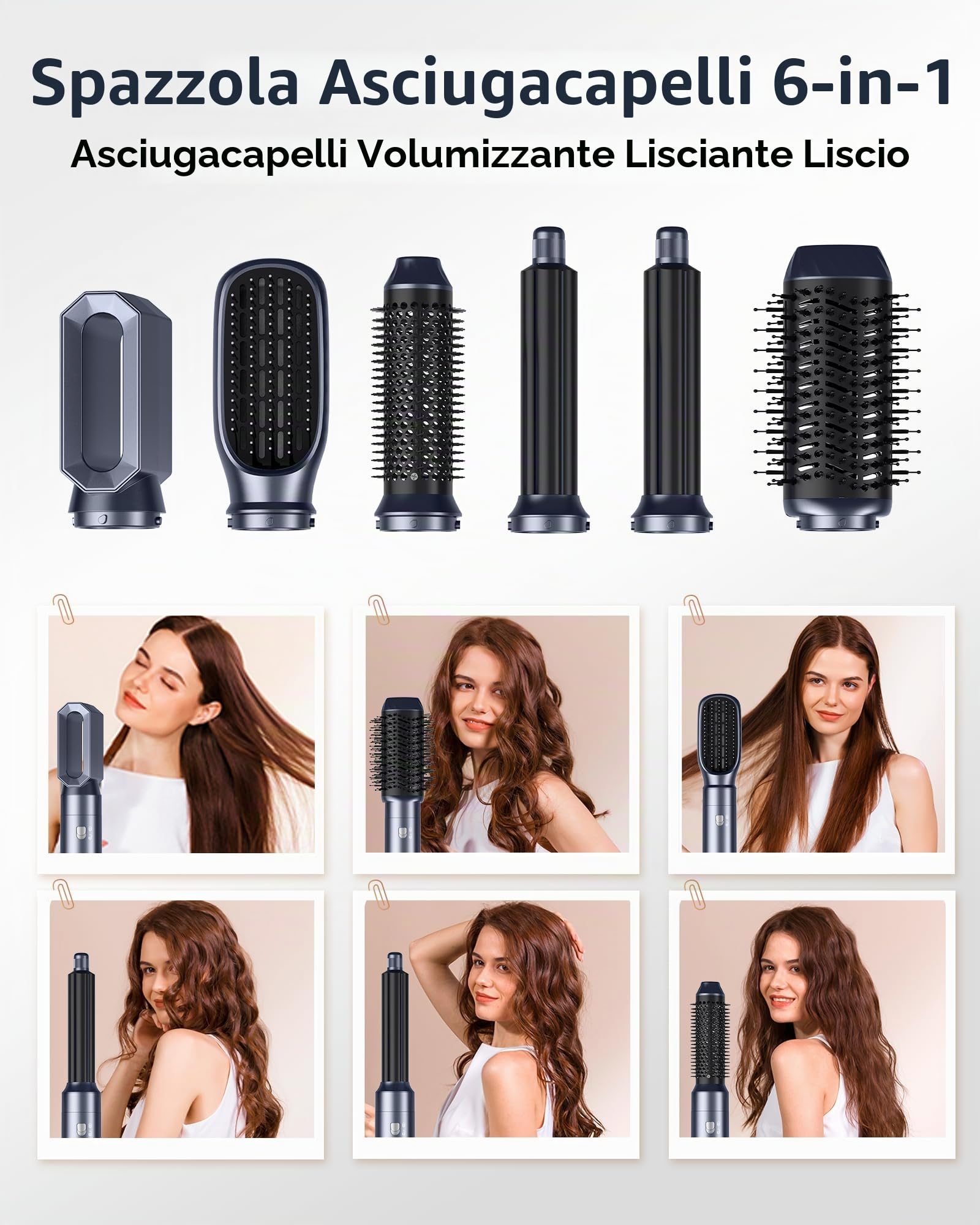 6 in 1 Air Styler & Spazzola Asciugacapelli Spazzola Asciugacapelli Multifunzione 6 IN 1 Asciugacapelli Air Styler Con Spazzola Lisciante Ferro Arricciacapelli ad aria Calda, Styling