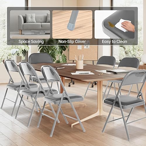 Miniatura 6 de Paquete de 4 sillas plegables con asientos acolchados, silla plegable acolchada con marco de acero para eventos, oficina en casa, silla plegable de