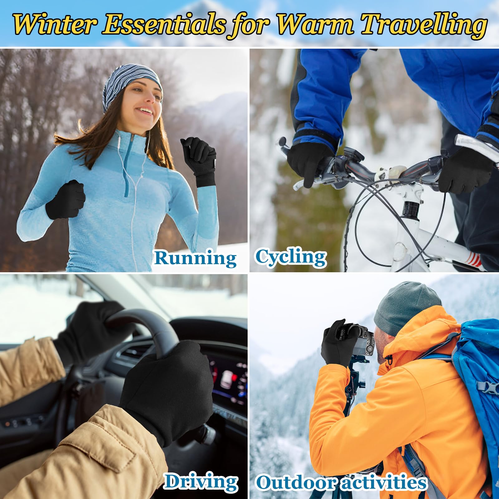 BQA Guantes de Invierno para Correr para Hombres Mujeres, Guantes Ligeros con Pantalla táctil para Ciclismo Ciclismo conducción Deportiva Actividades al Aire Libre