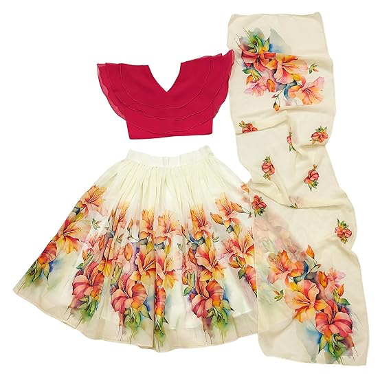 Girls Georgette Stylish Readymde Lehenga Choli With Dupatta Set- Kids Party Dress - Traditional Ethnic Dress - Girls Gift, Navratri Special Dress 2-8 Years